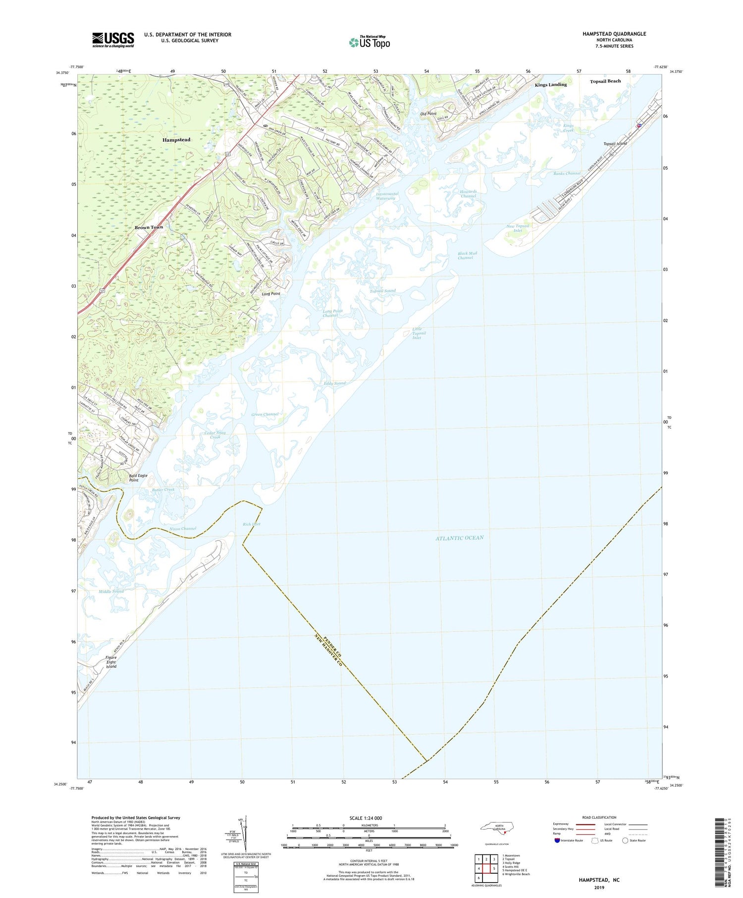 Hampstead North Carolina US Topo Map Image
