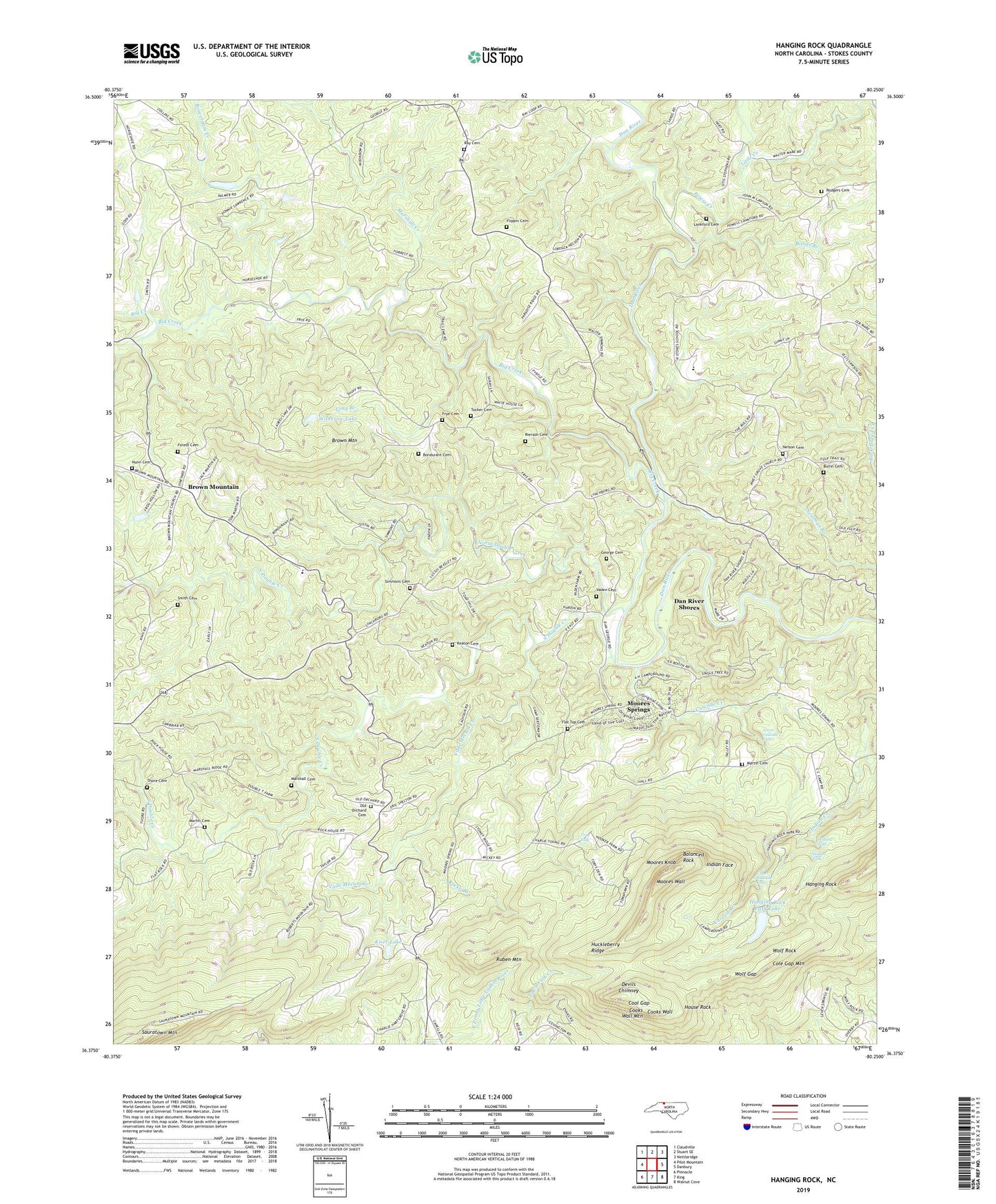 Hanging Rock North Carolina US Topo Map Image