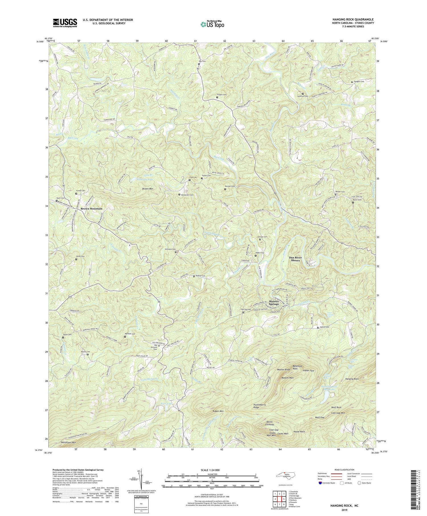 Hanging Rock North Carolina US Topo Map Image