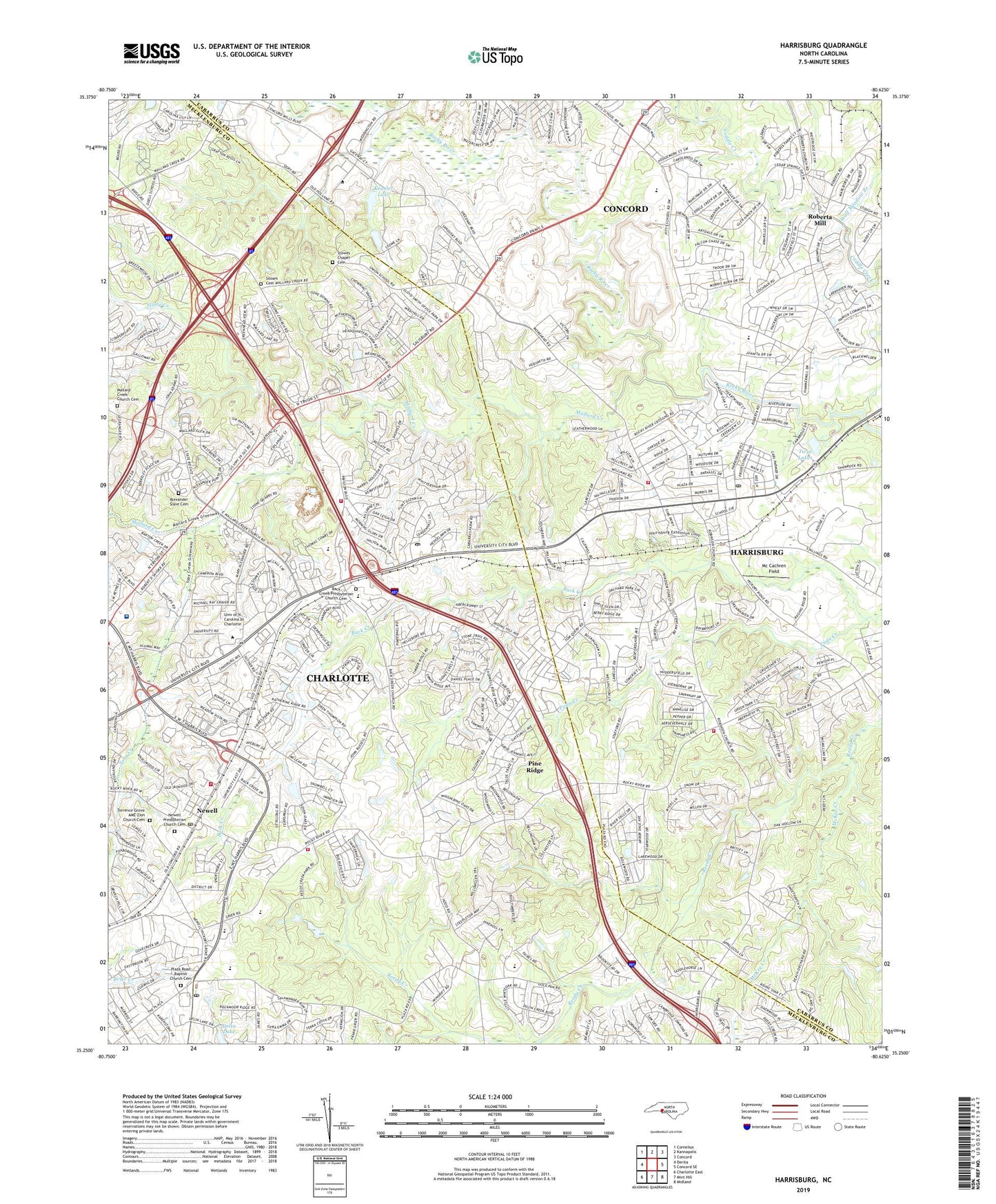 Harrisburg North Carolina US Topo Map Image