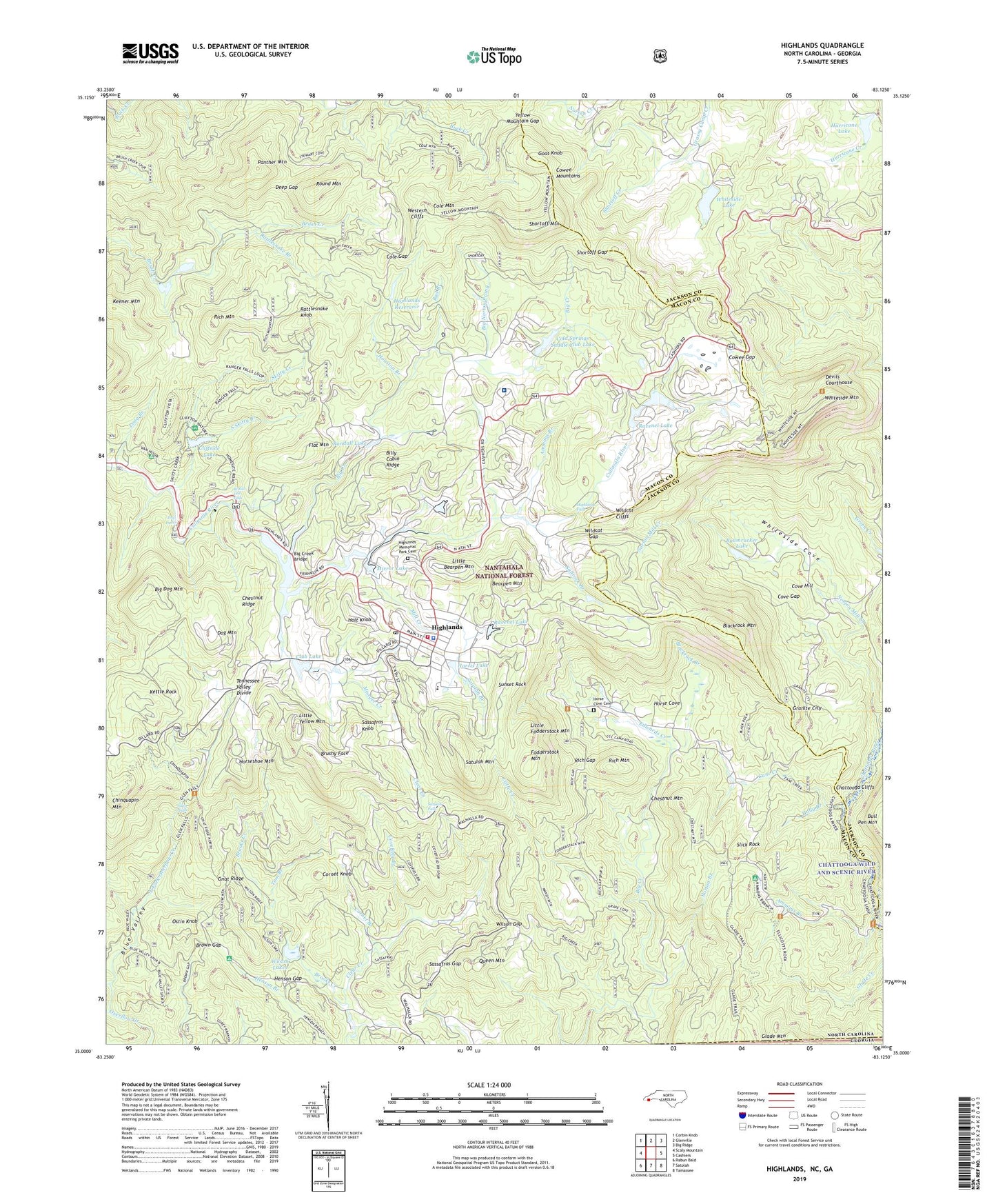 Highlands North Carolina US Topo Map Image
