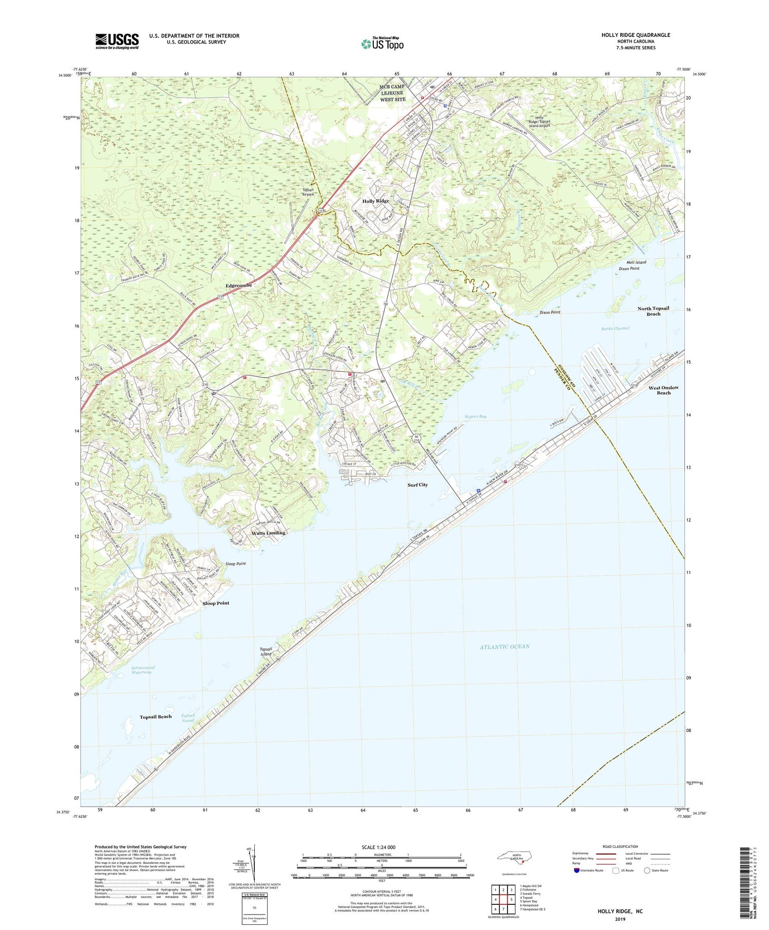 Holly Ridge North Carolina US Topo Map Image