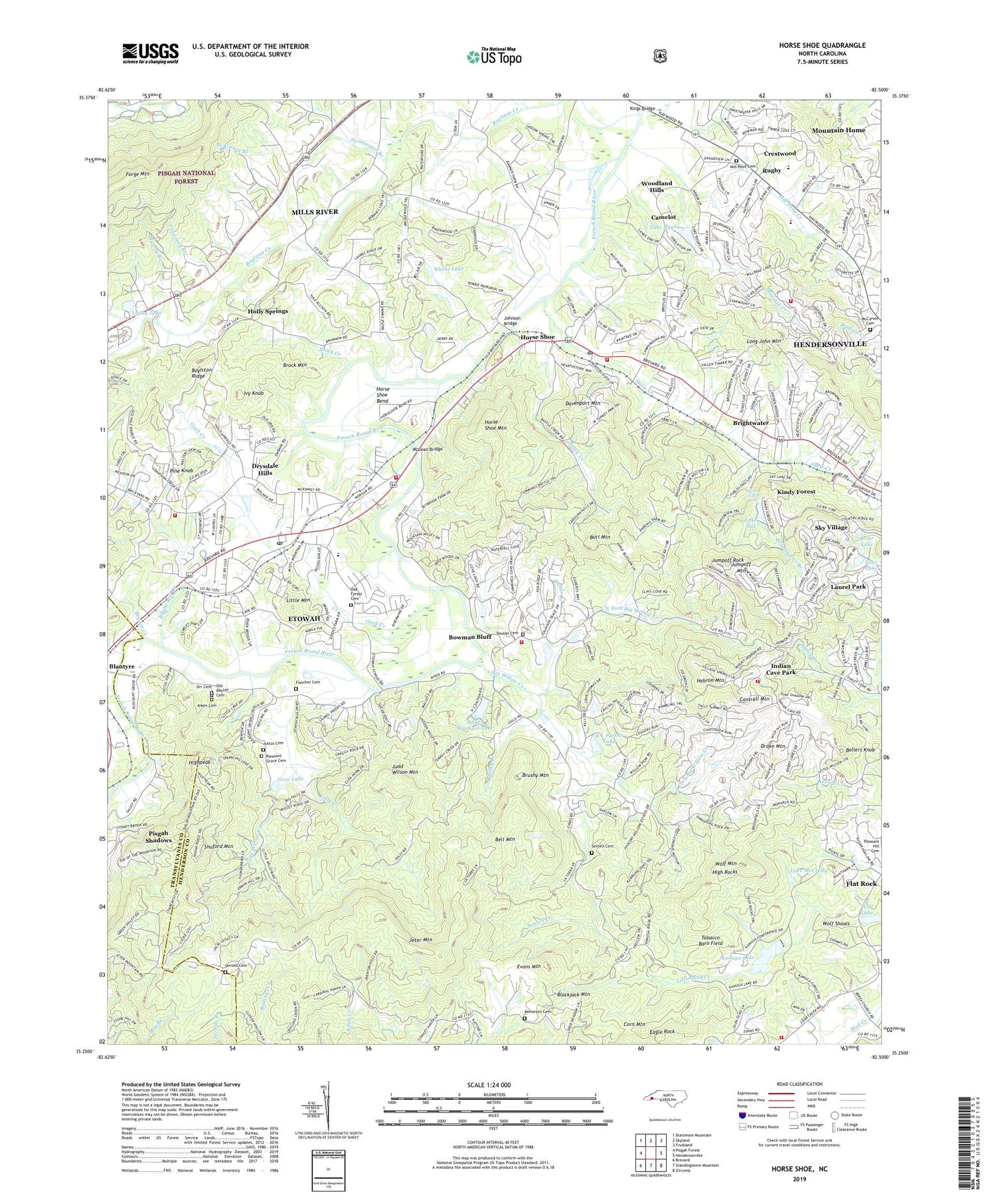 Horse Shoe North Carolina US Topo Map Image