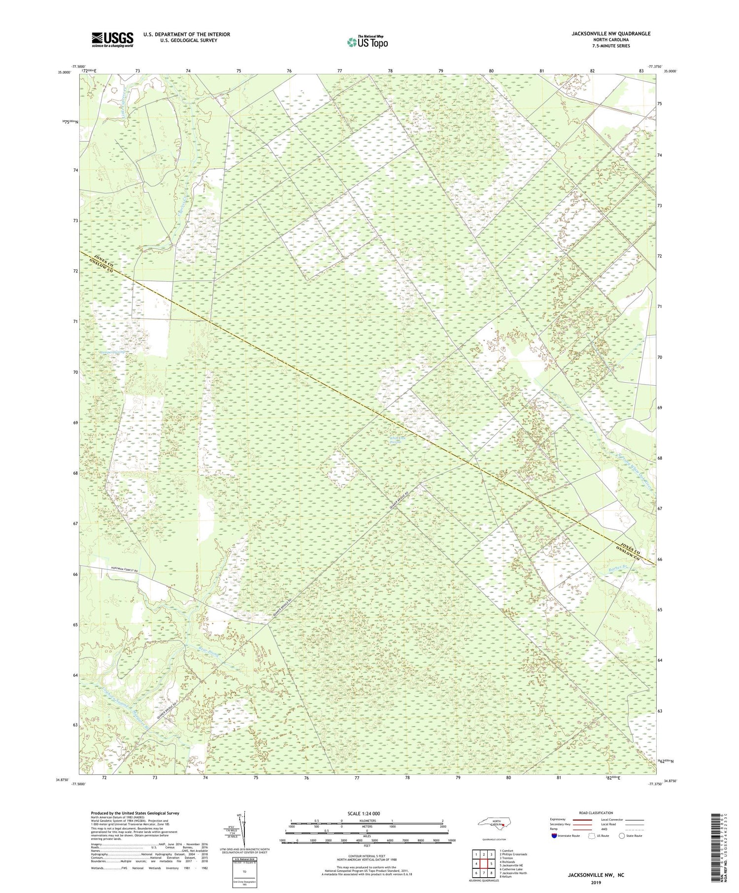 Jacksonville NW North Carolina US Topo Map Image