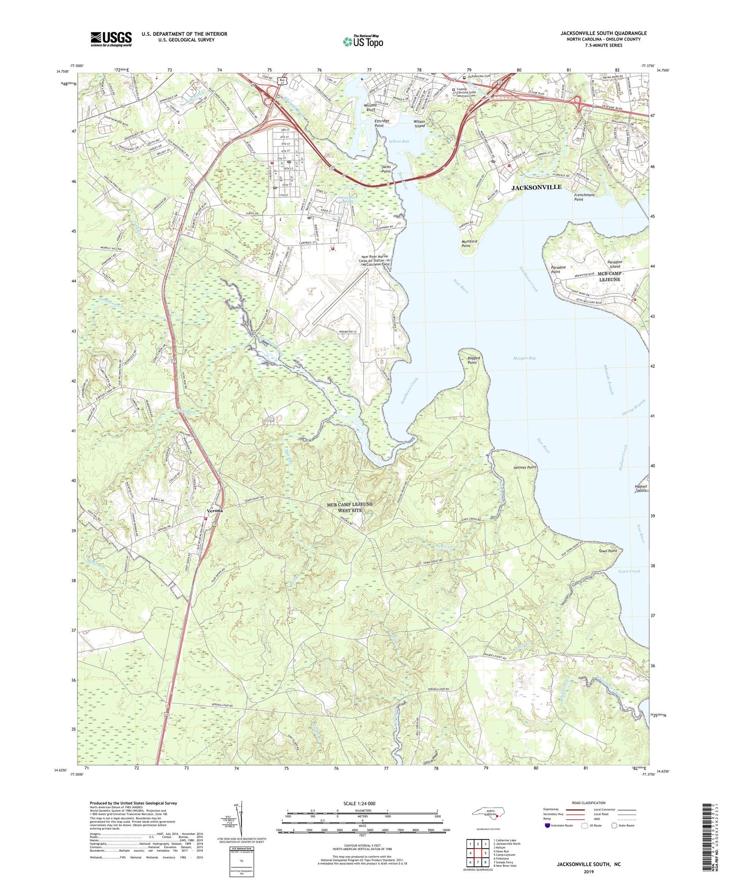 Jacksonville South North Carolina US Topo Map Image