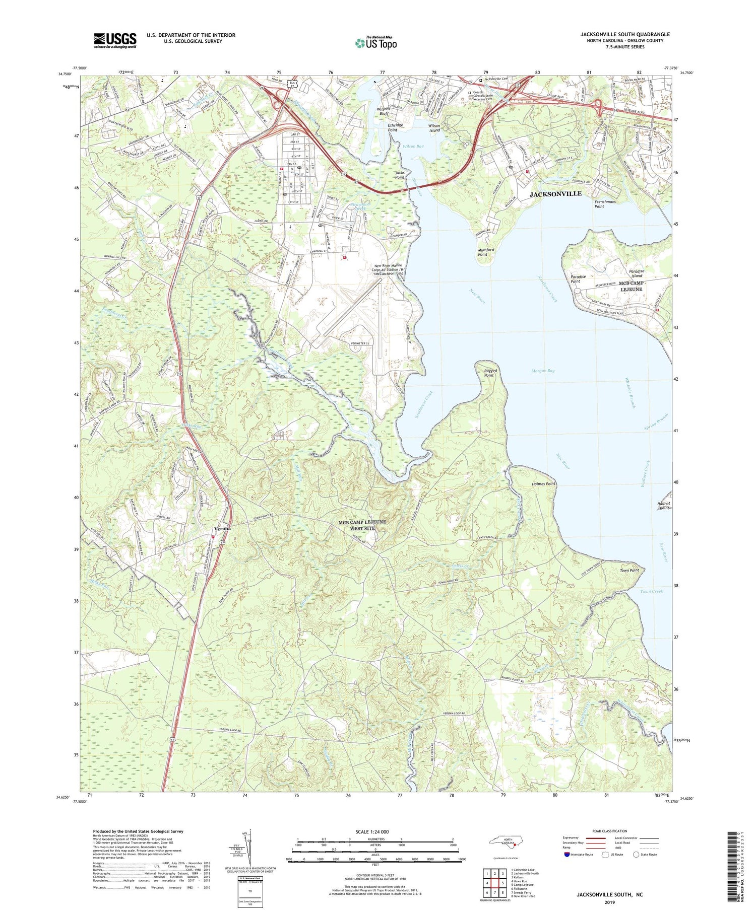 Jacksonville South North Carolina US Topo Map Image