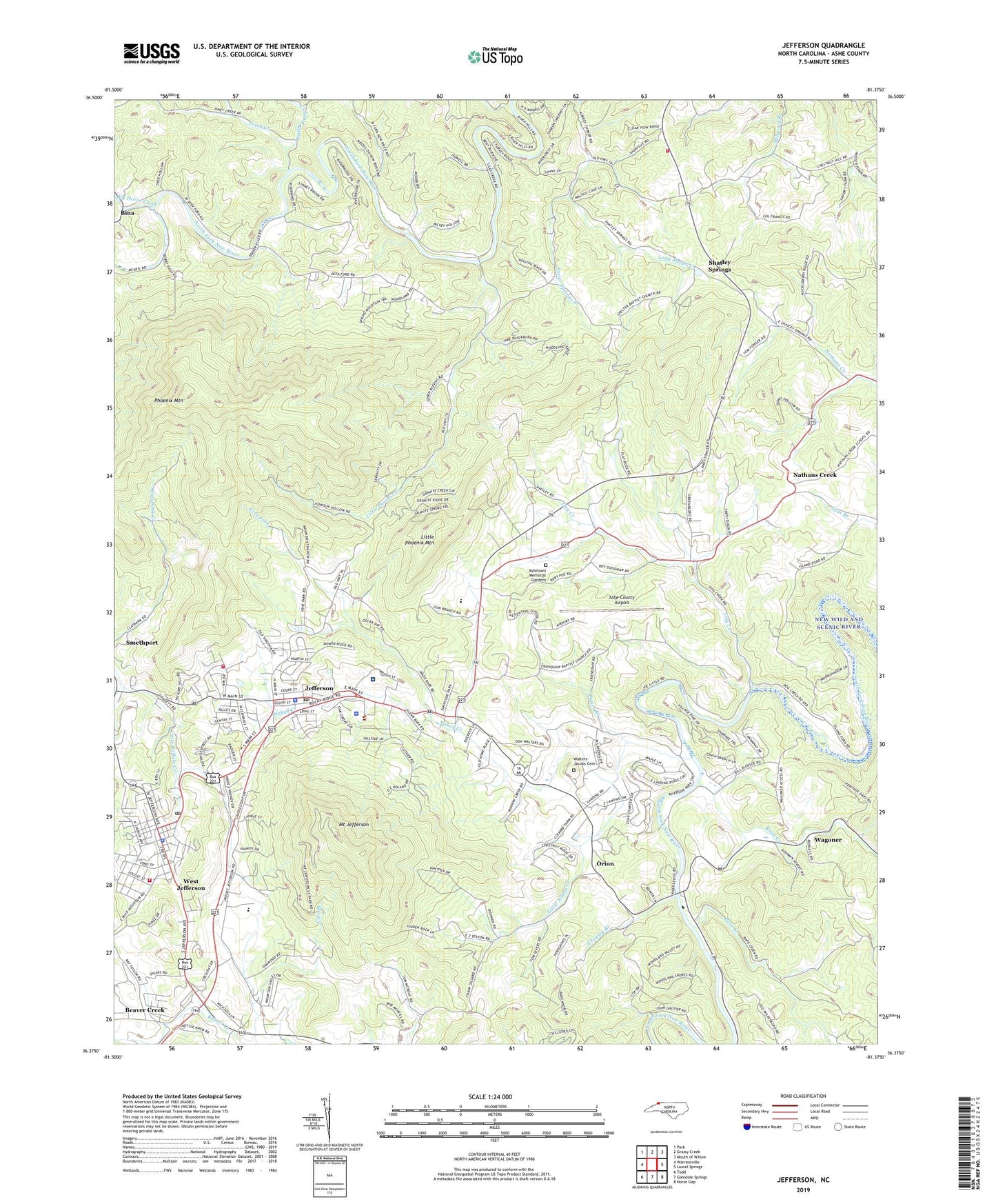 Jefferson North Carolina US Topo Map Image