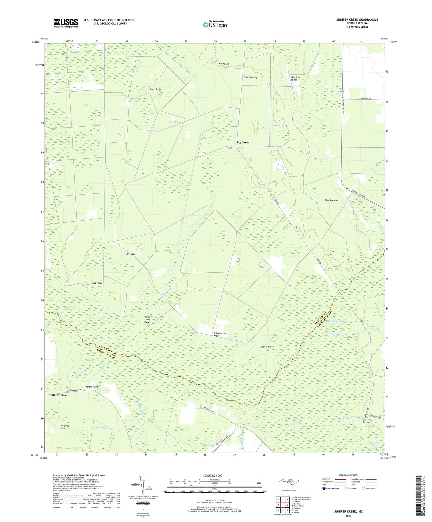 Juniper Creek North Carolina US Topo Map Image