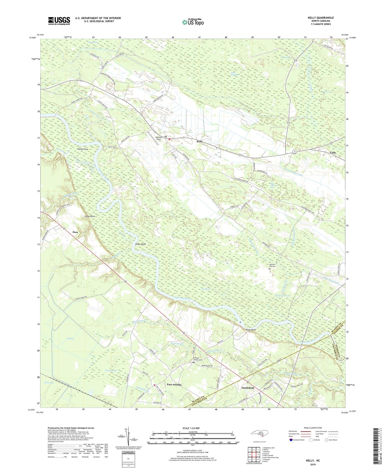 Kelly North Carolina US Topo Map Image