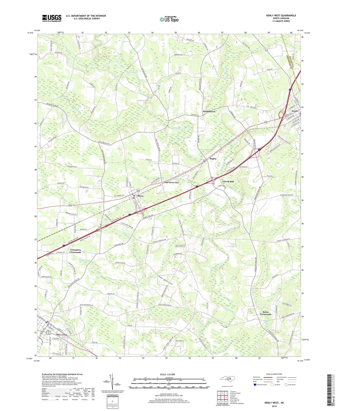 Kenly West North Carolina US Topo Map Image
