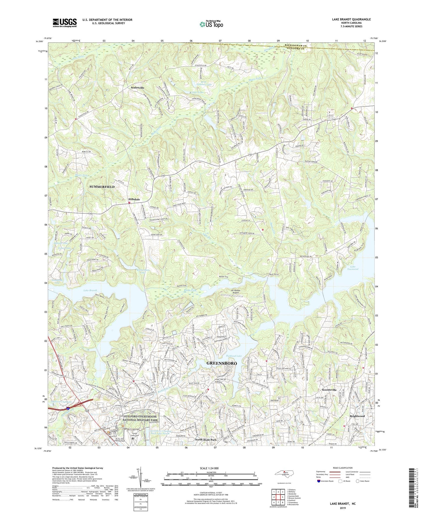 Lake Brandt North Carolina US Topo Map Image