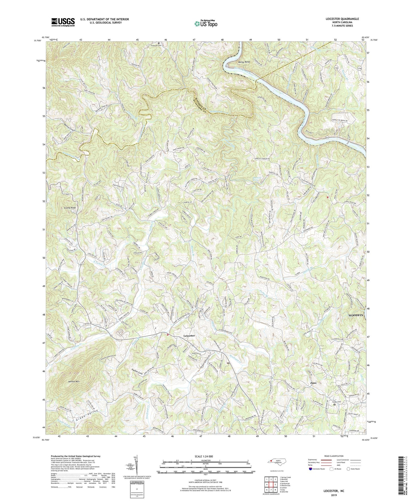 Leicester North Carolina US Topo Map Image