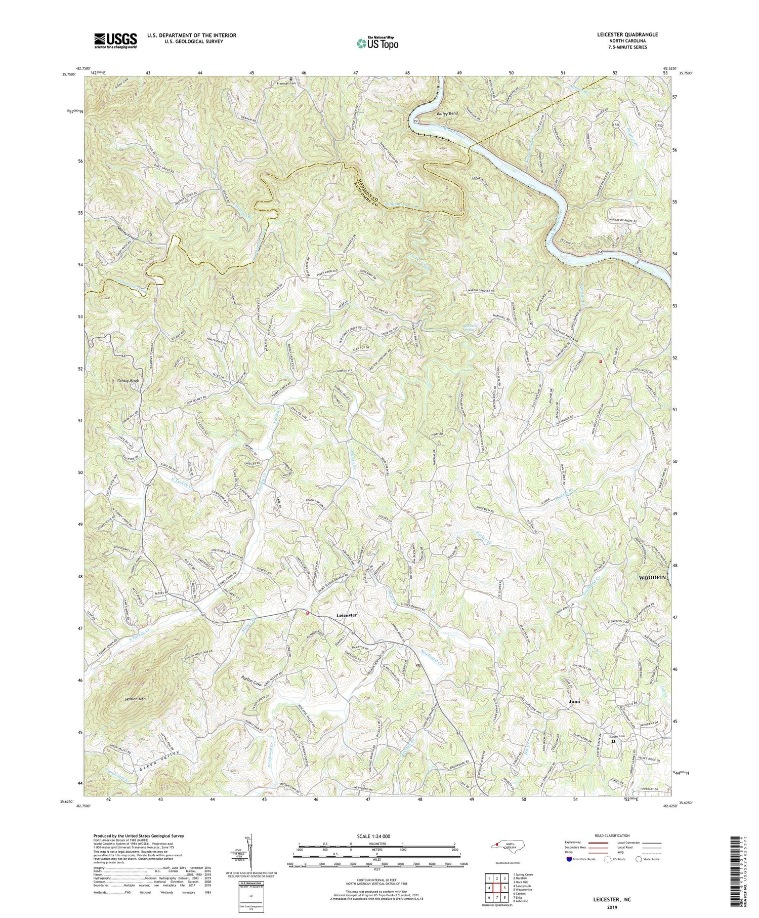 Leicester North Carolina US Topo Map Image