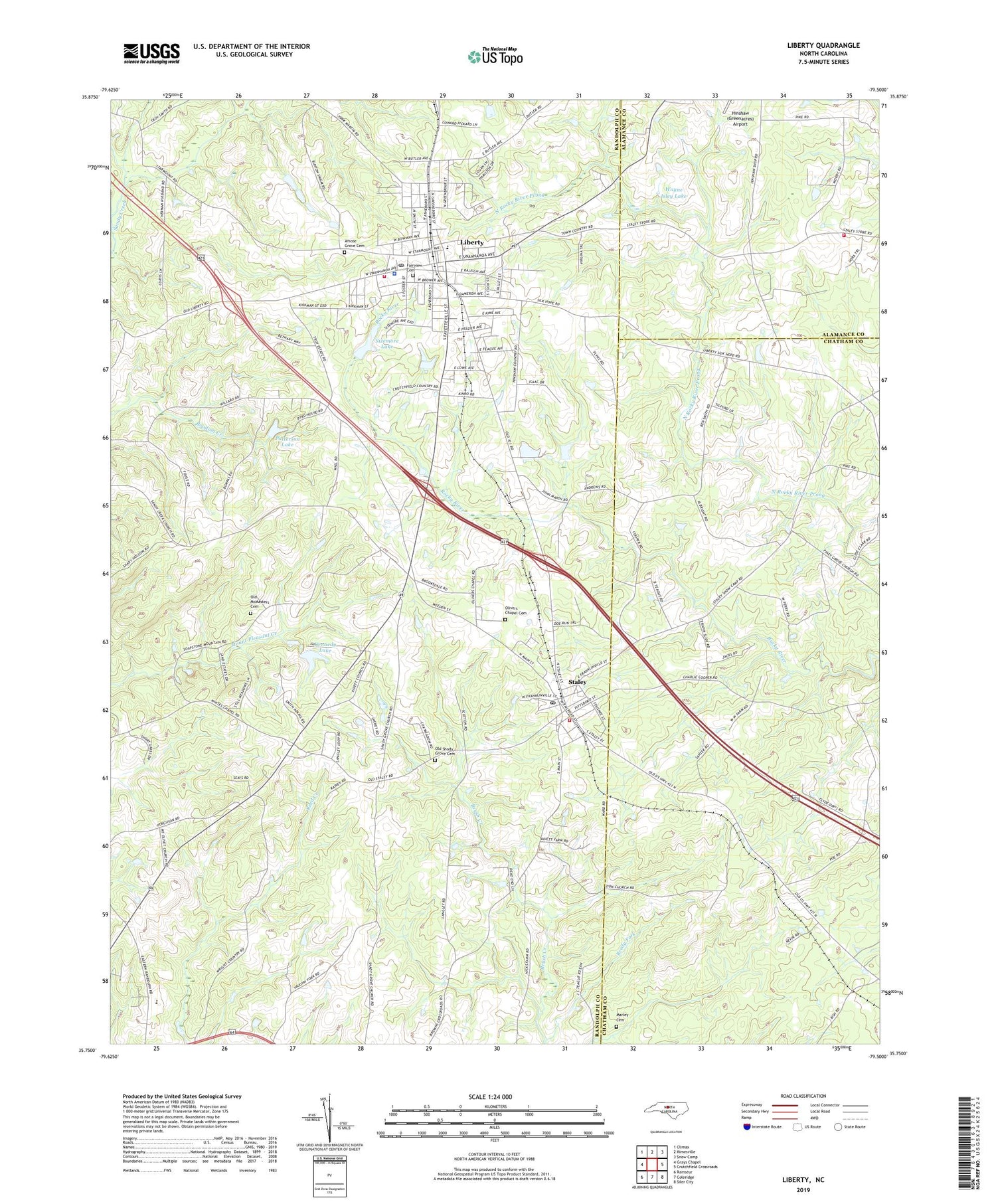 Liberty North Carolina US Topo Map Image