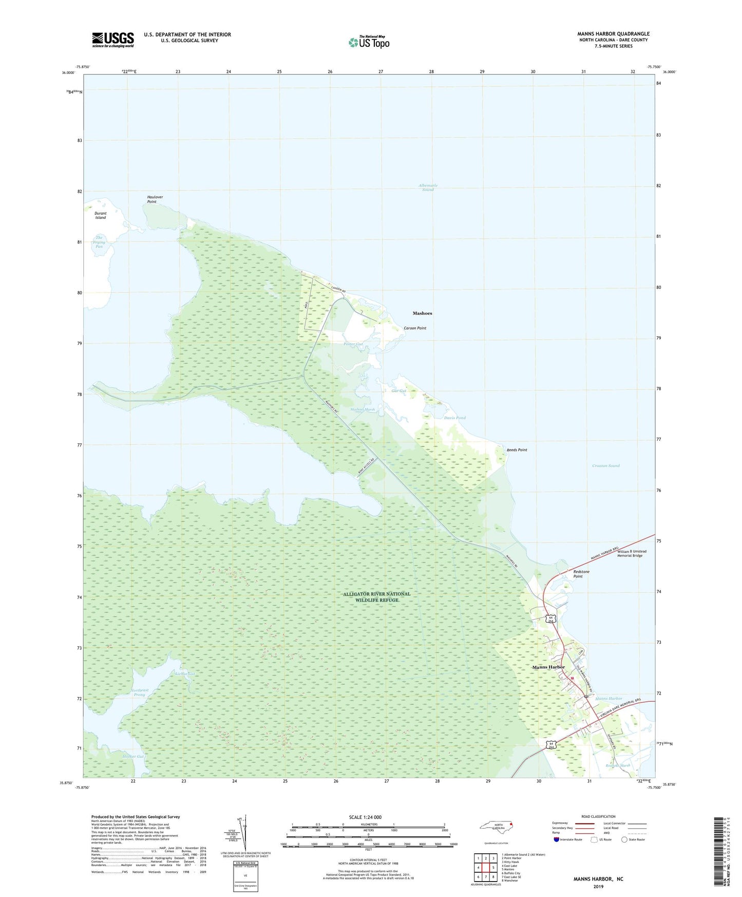 Manns Harbor North Carolina US Topo Map Image