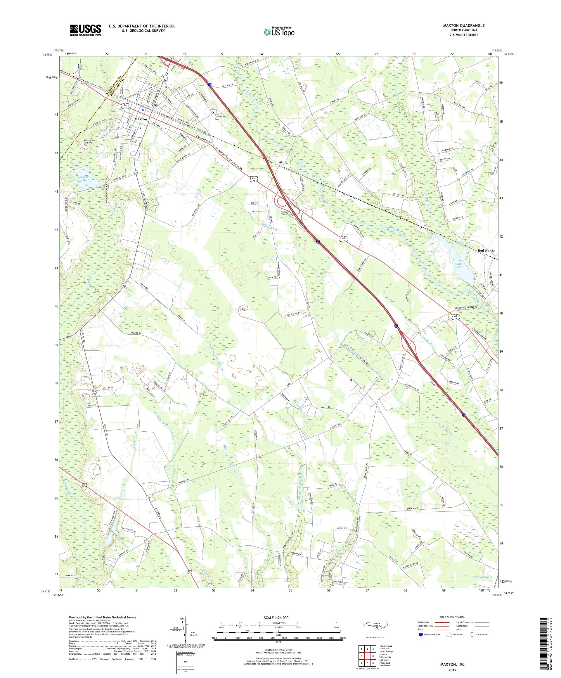 Maxton North Carolina US Topo Map – MyTopo Map Store