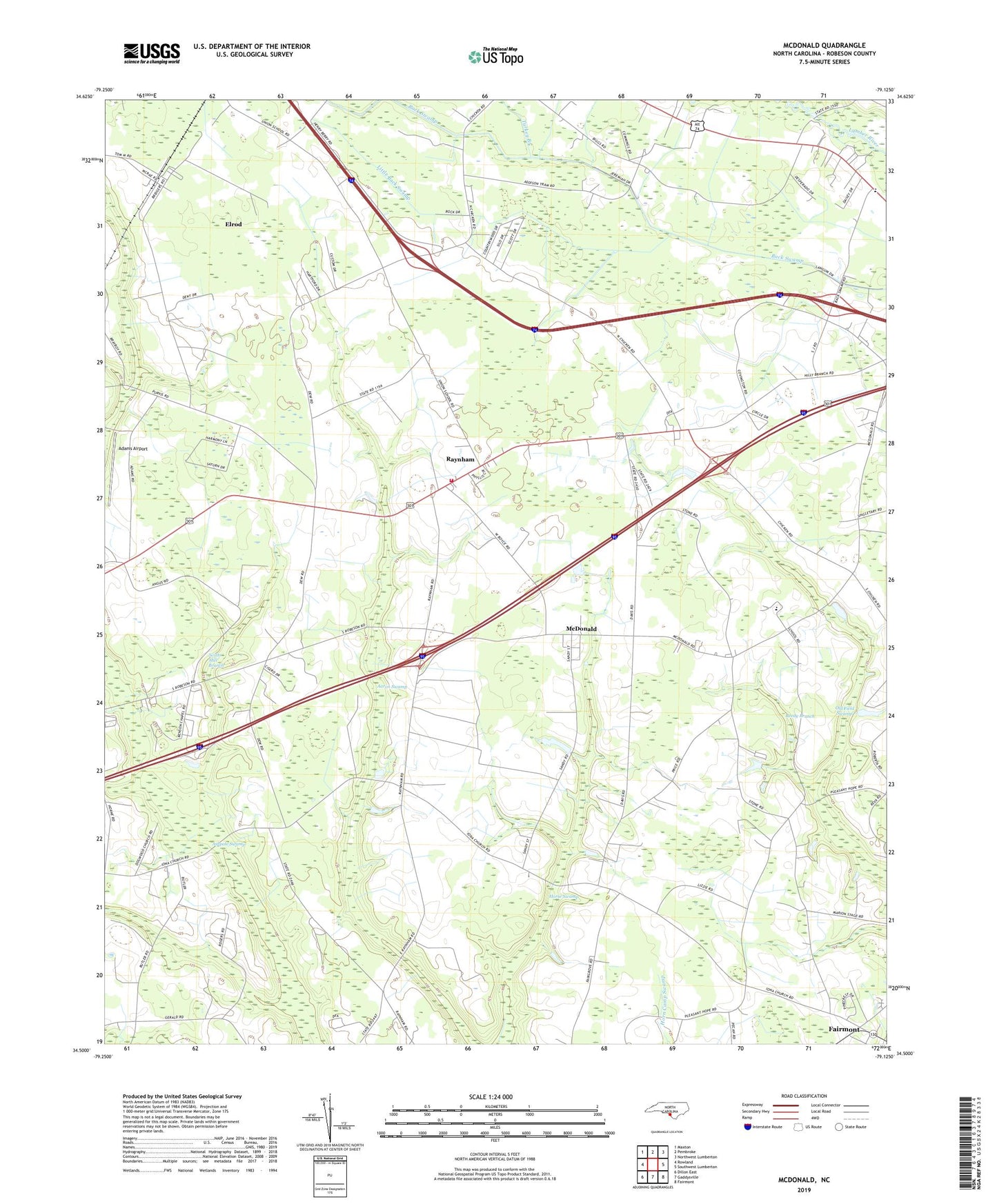 McDonald North Carolina US Topo Map Image