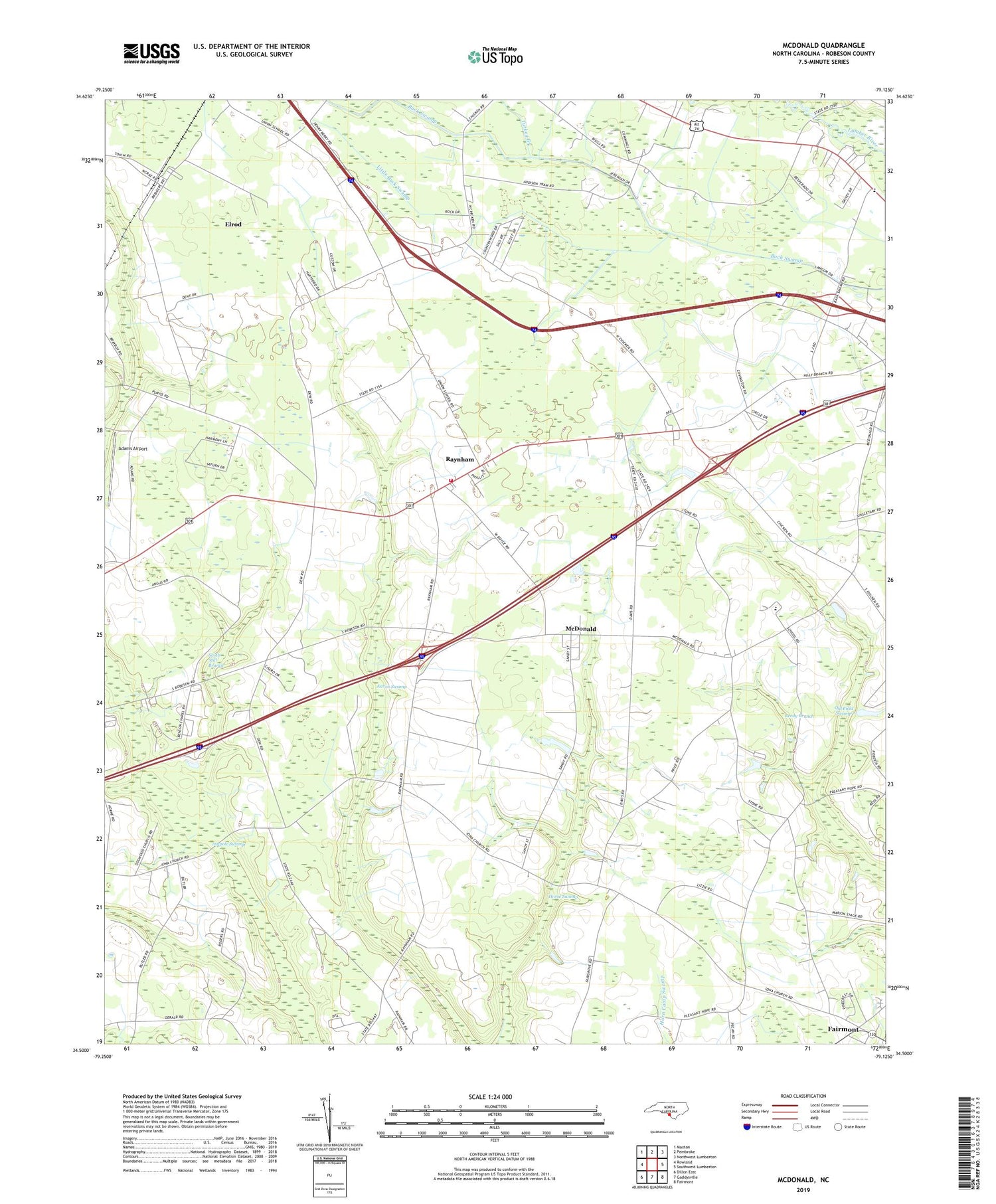McDonald North Carolina US Topo Map Image