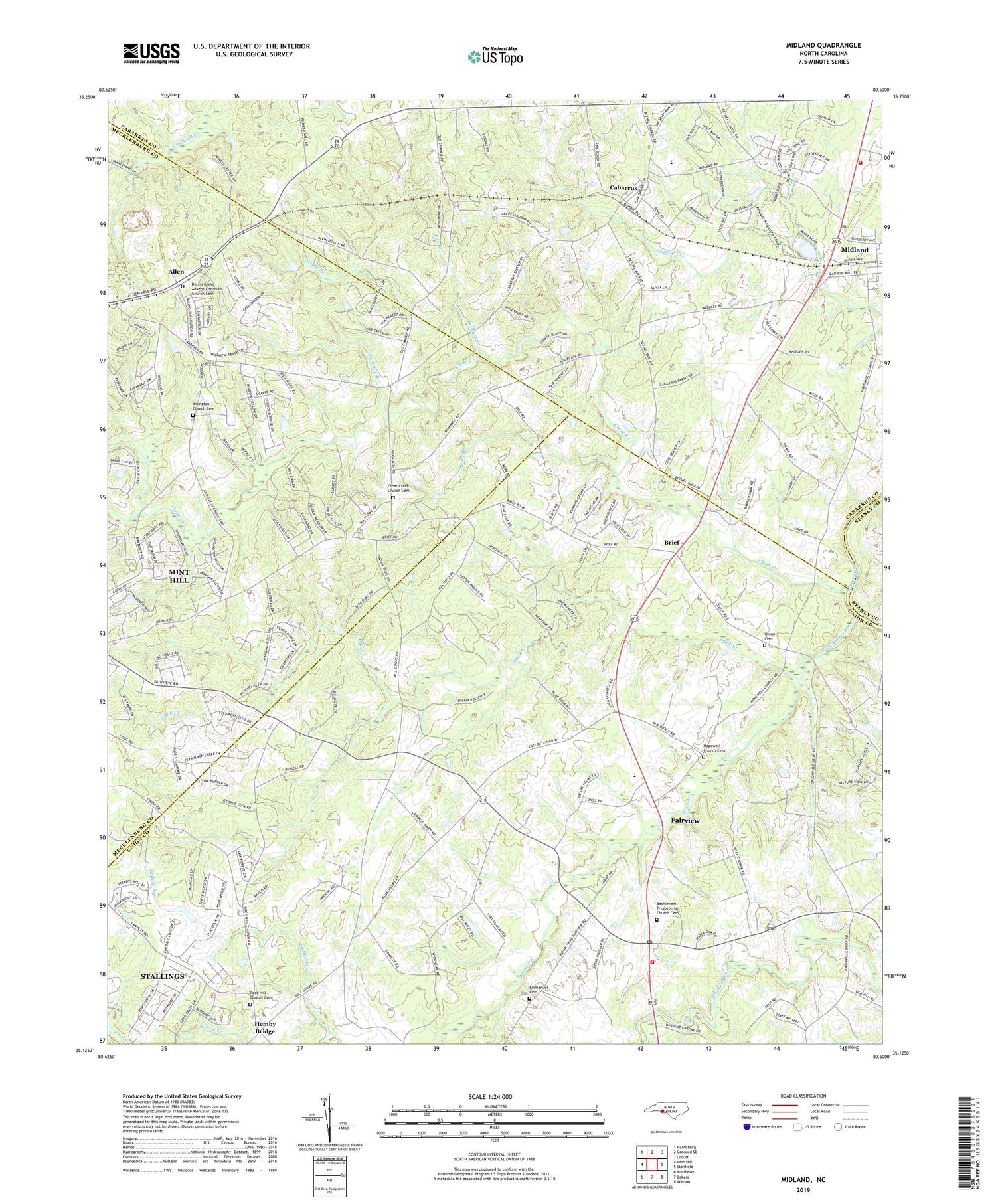 Midland North Carolina US Topo Map Image