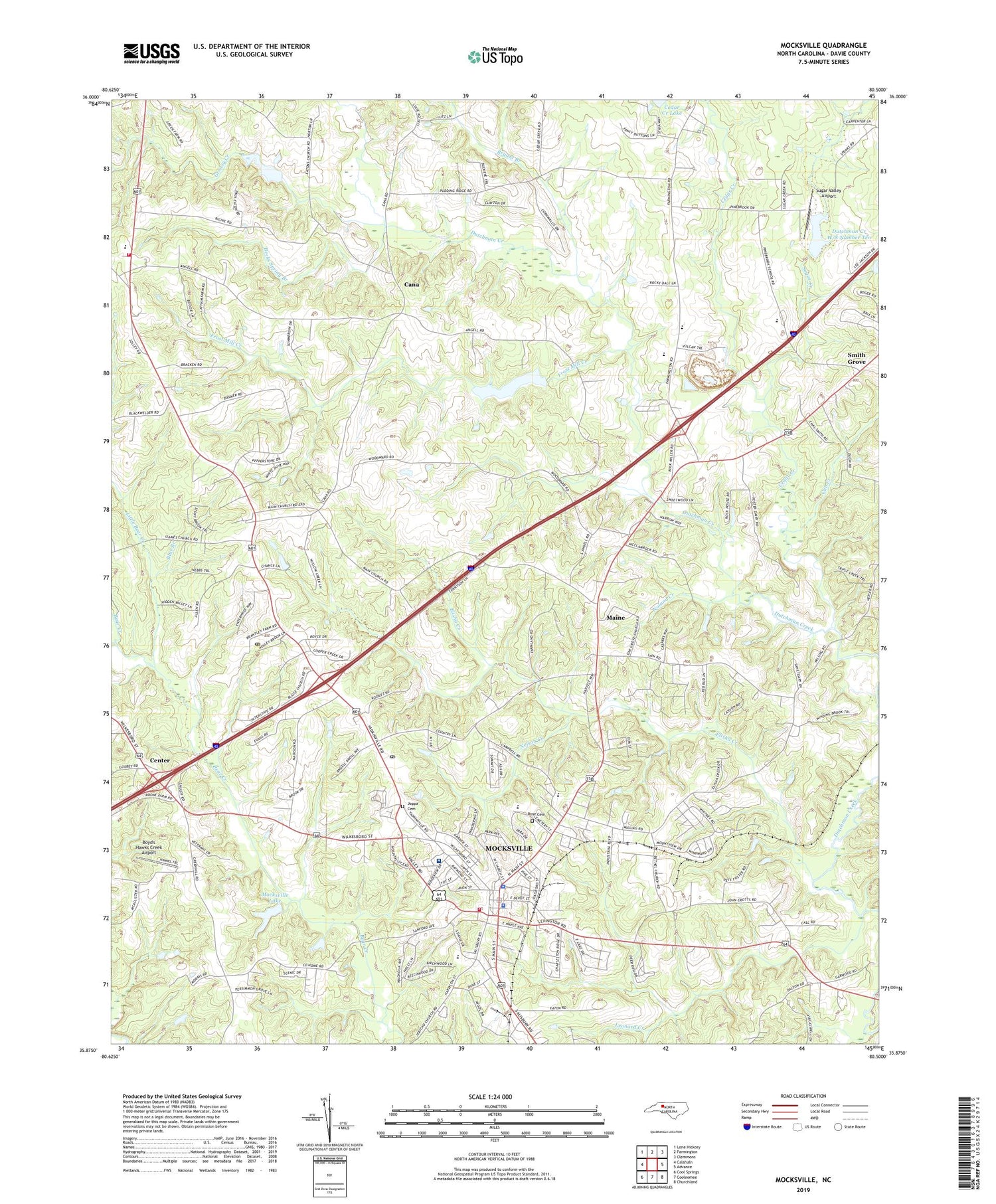 Mocksville North Carolina US Topo Map Image