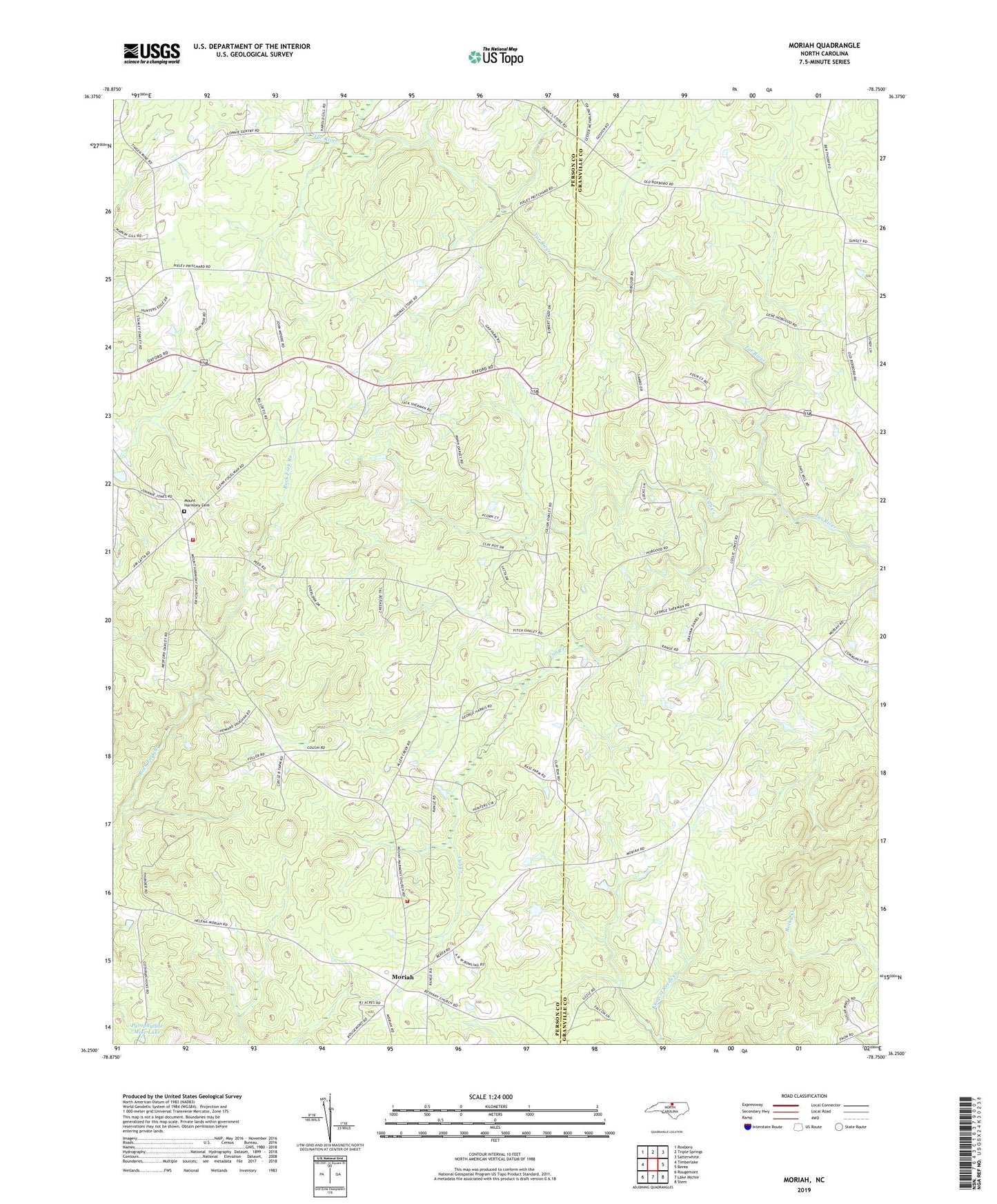 Moriah North Carolina US Topo Map Image