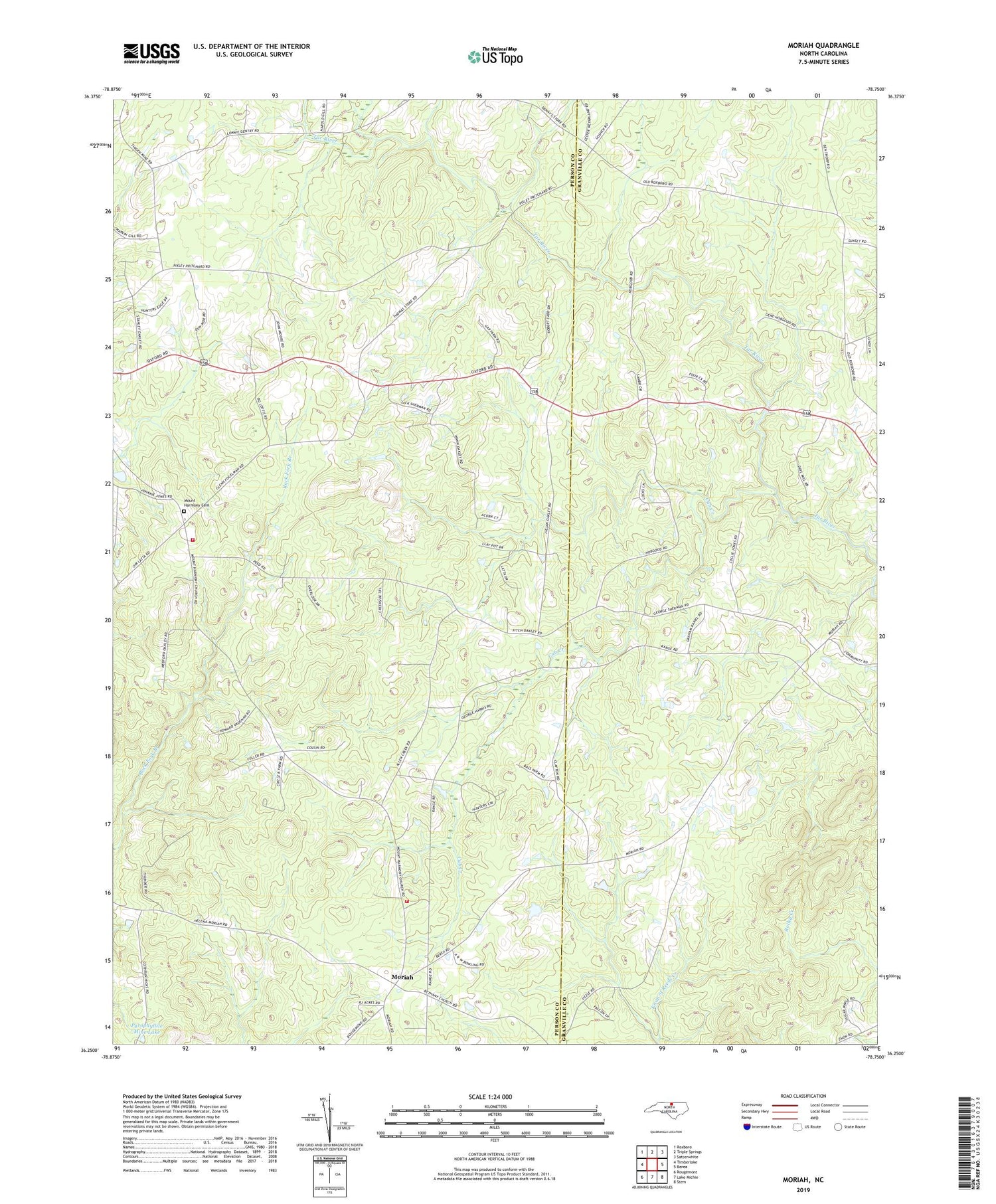 Moriah North Carolina US Topo Map Image