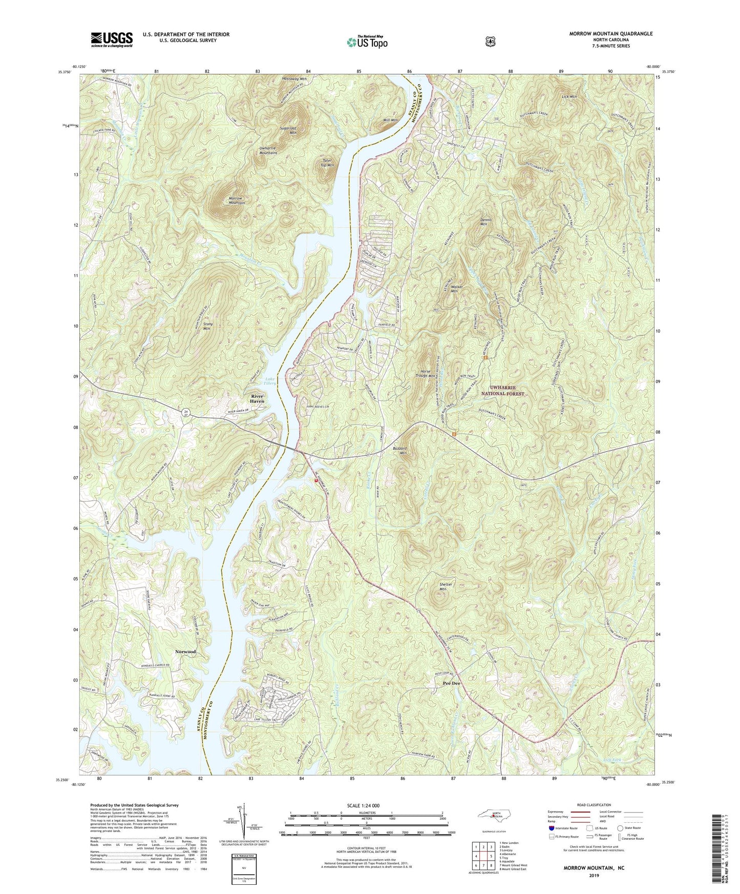 Morrow Mountain North Carolina US Topo Map Image