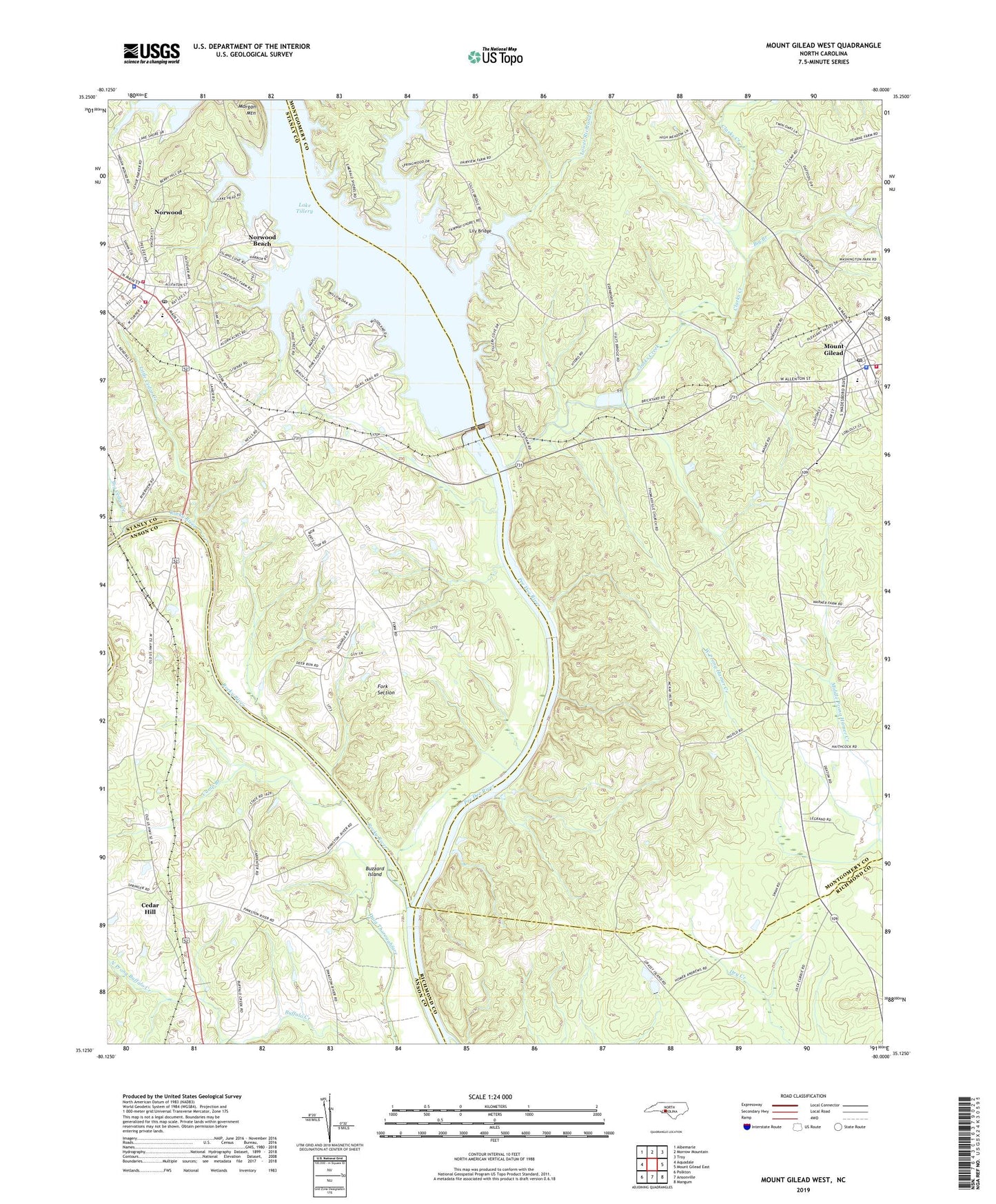 Mount Gilead West North Carolina US Topo Map Image