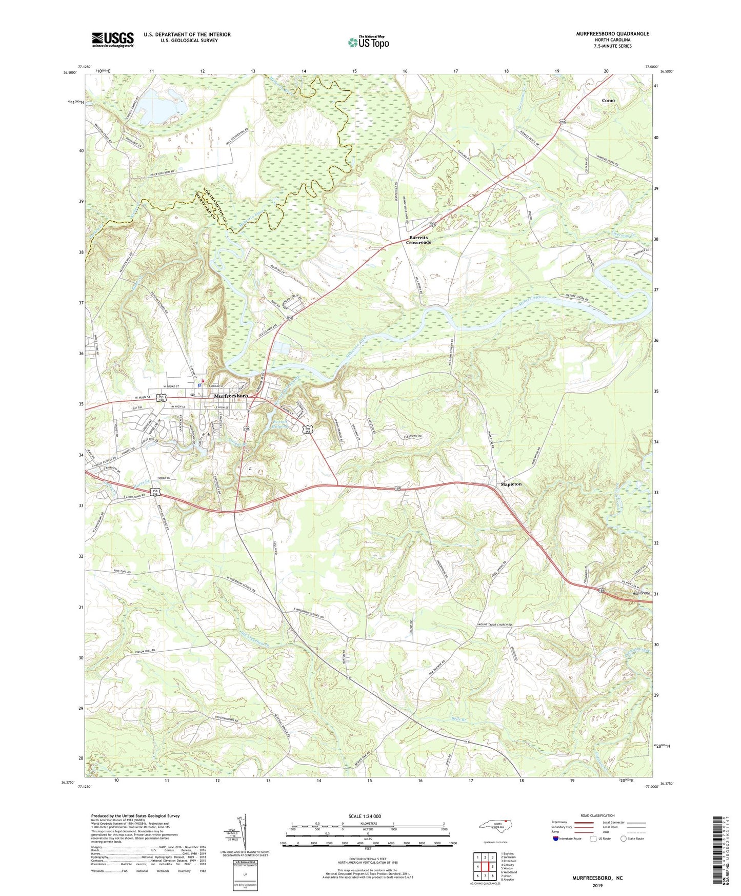 Murfreesboro North Carolina US Topo Map Image