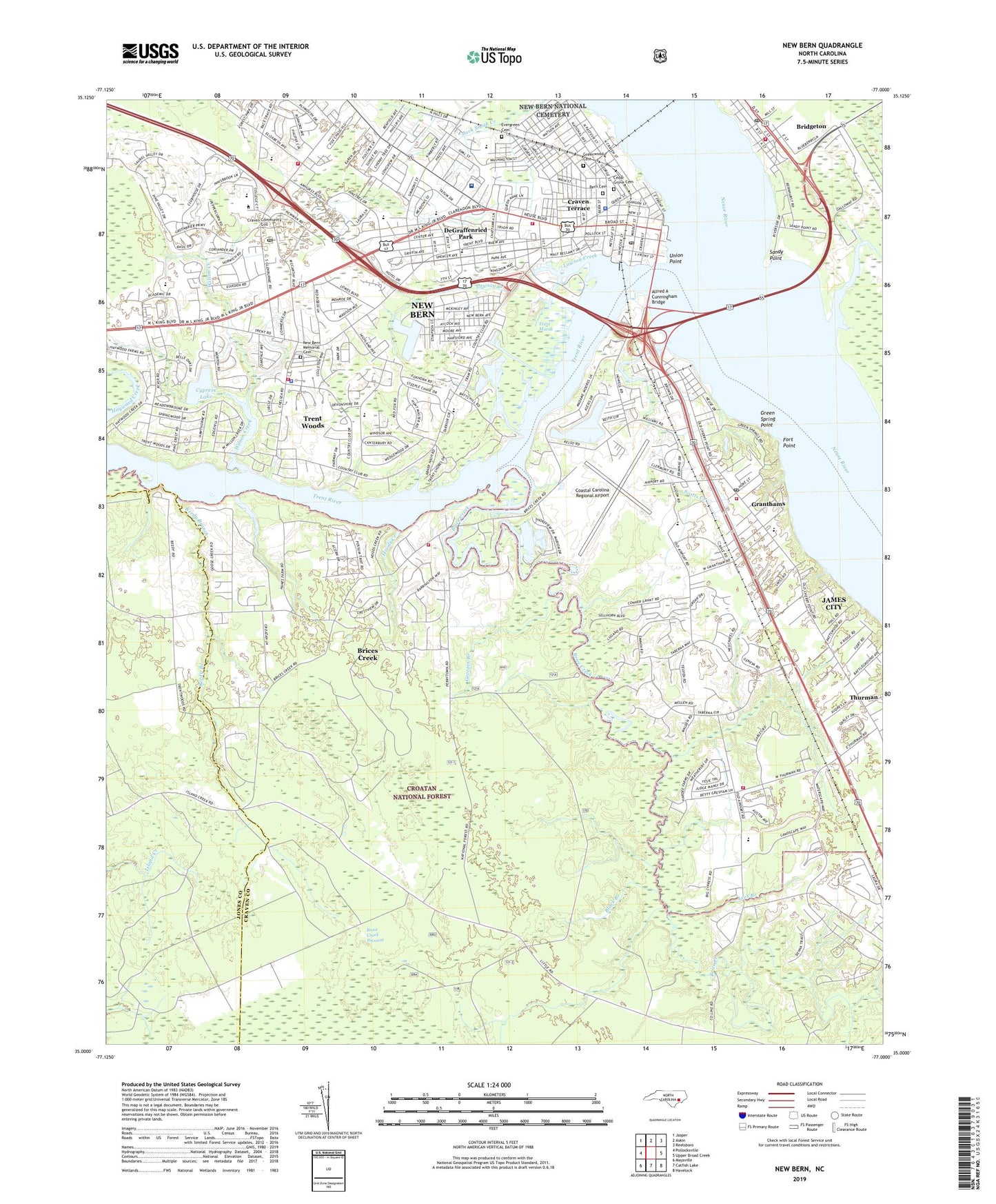 New Bern North Carolina US Topo Map Image