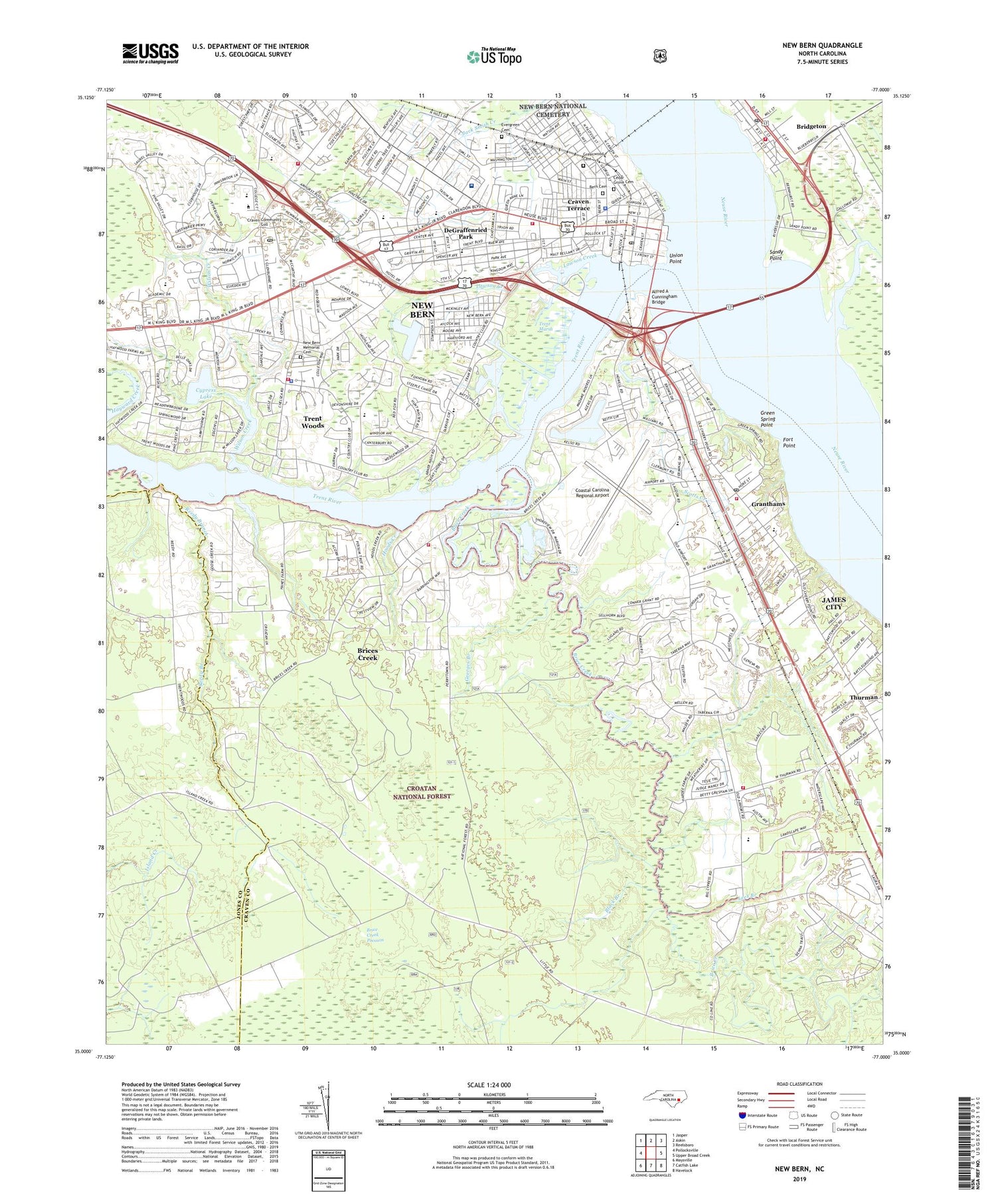 New Bern North Carolina US Topo Map Image