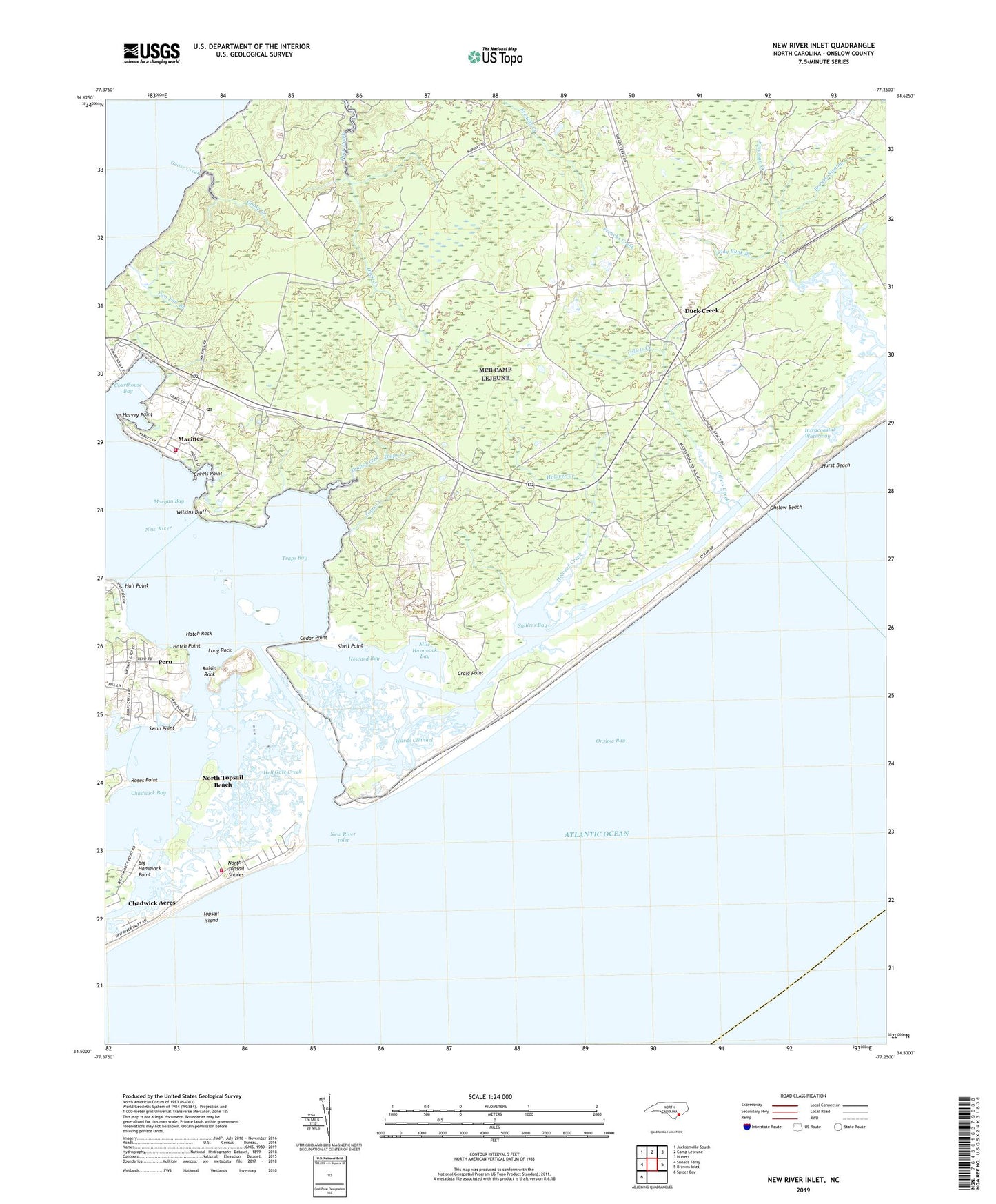 New River Inlet North Carolina US Topo Map Image