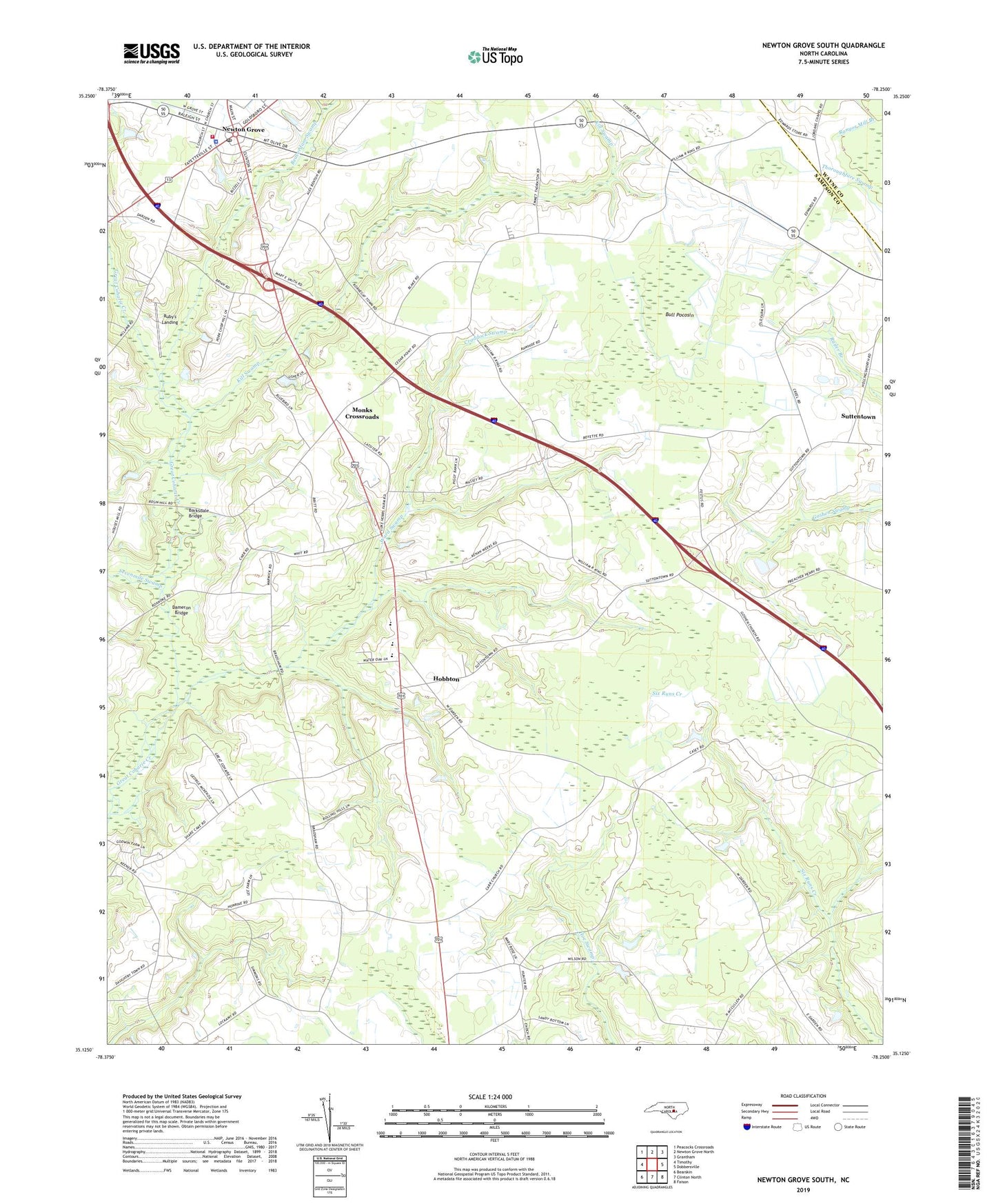Newton Grove South North Carolina US Topo Map Image