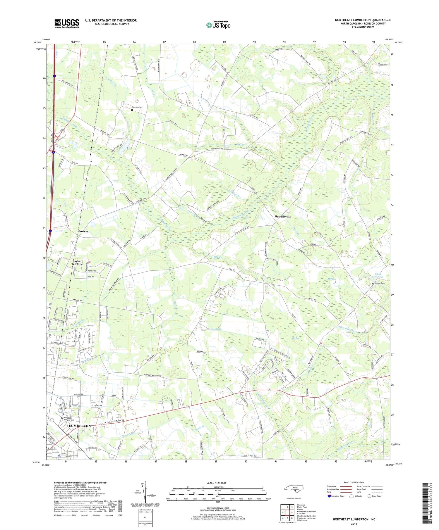 Northeast Lumberton North Carolina US Topo Map Image