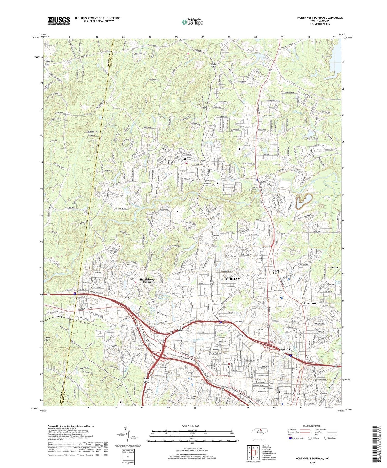 Northwest Durham North Carolina US Topo Map Image