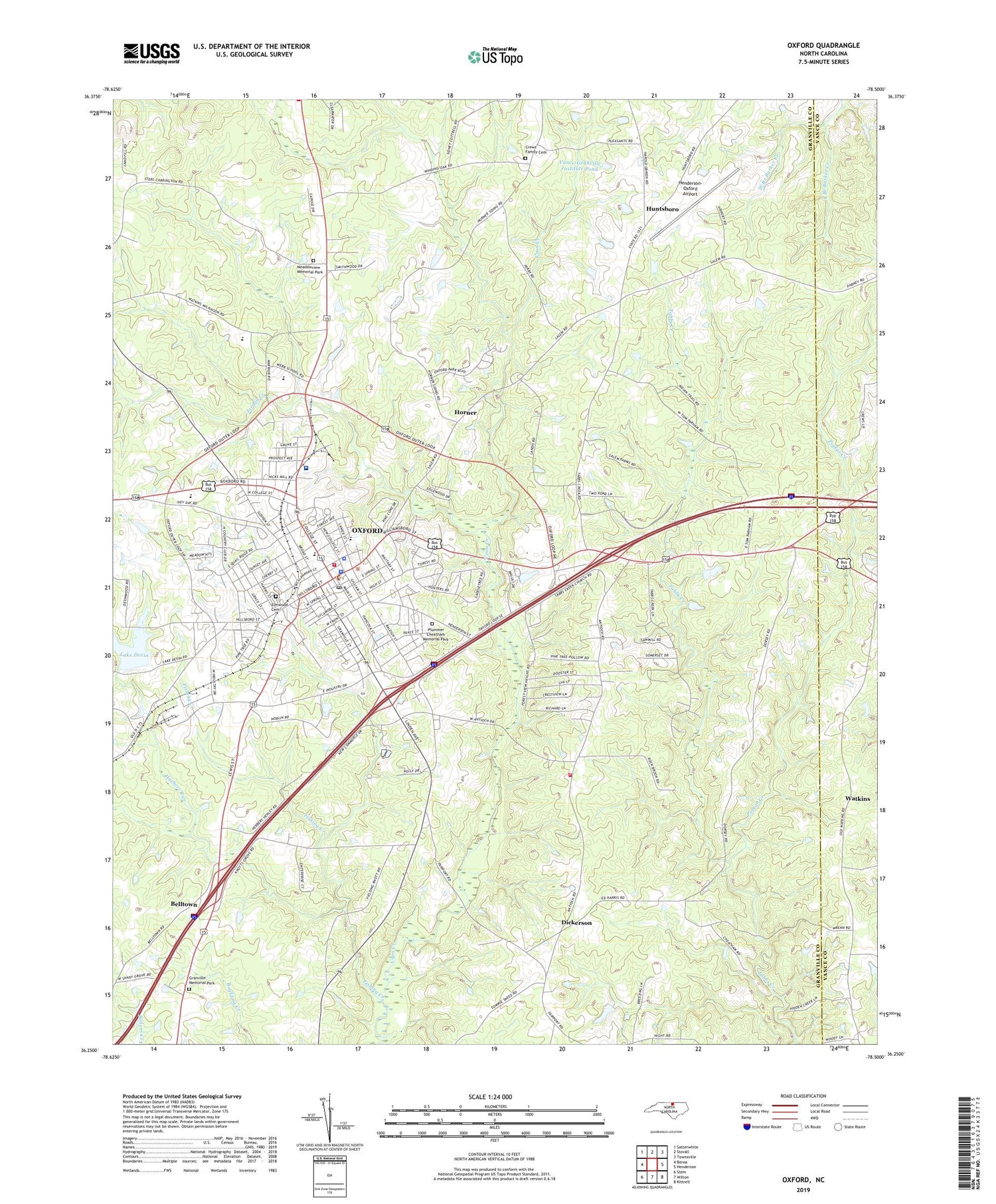 Oxford North Carolina US Topo Map Image
