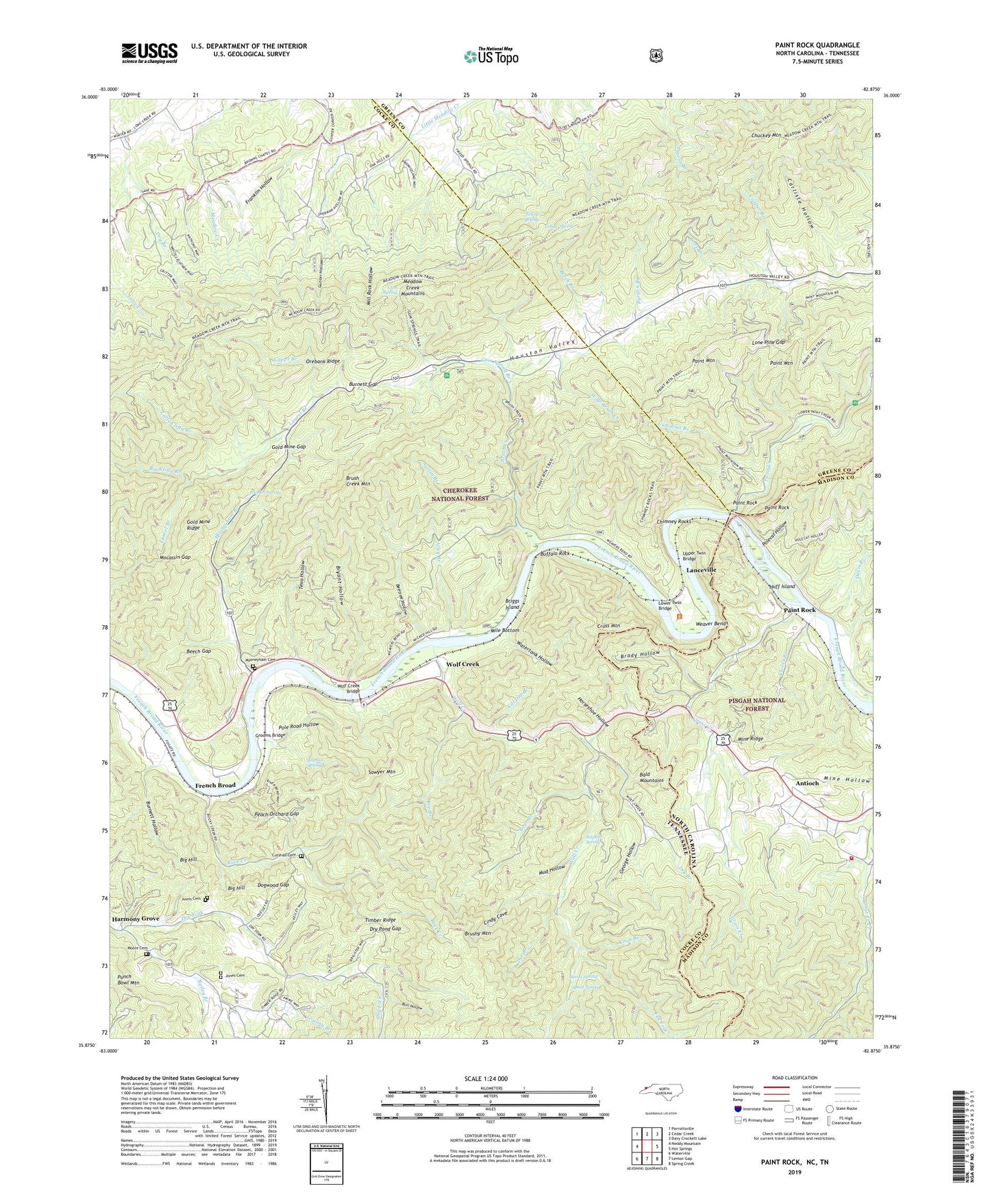 Paint Rock North Carolina US Topo Map Image