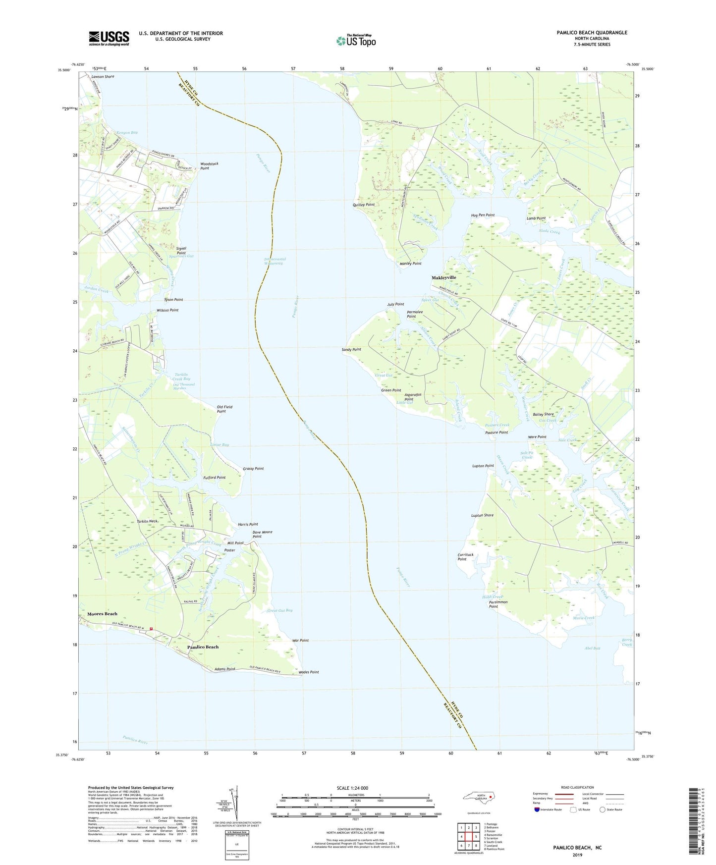Pamlico Beach North Carolina US Topo Map Image