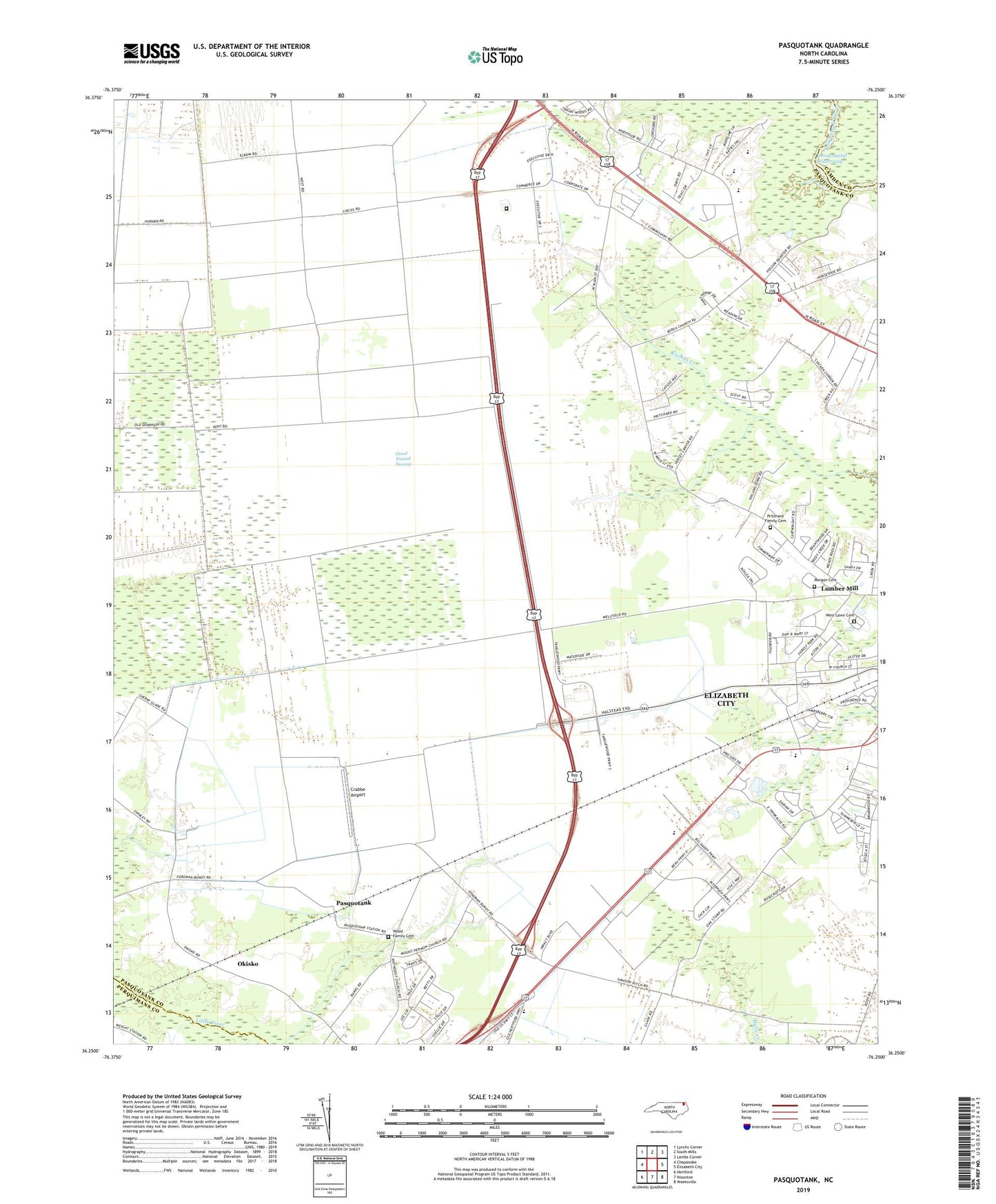 Pasquotank North Carolina US Topo Map Image