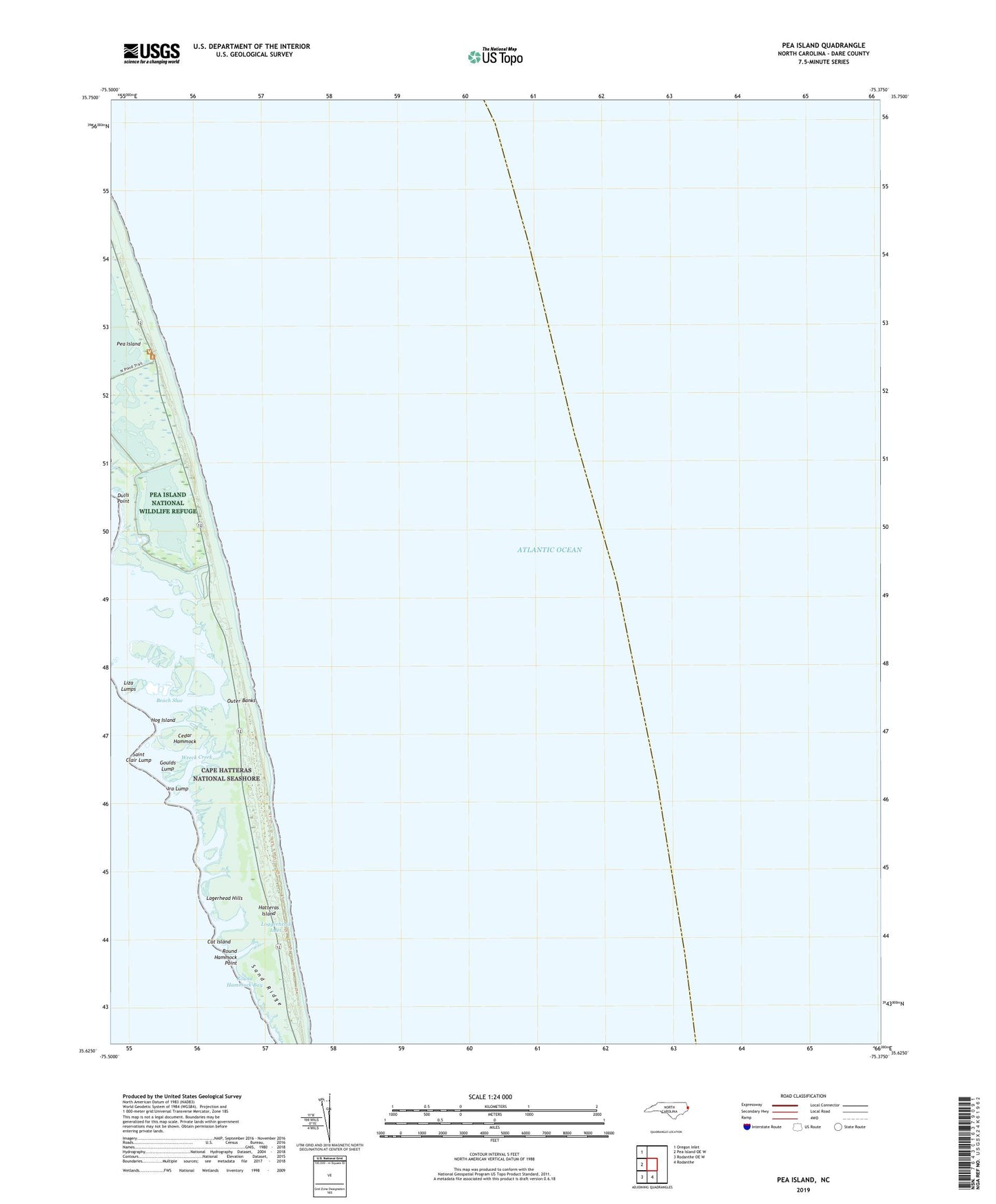 Pea Island North Carolina US Topo Map Image