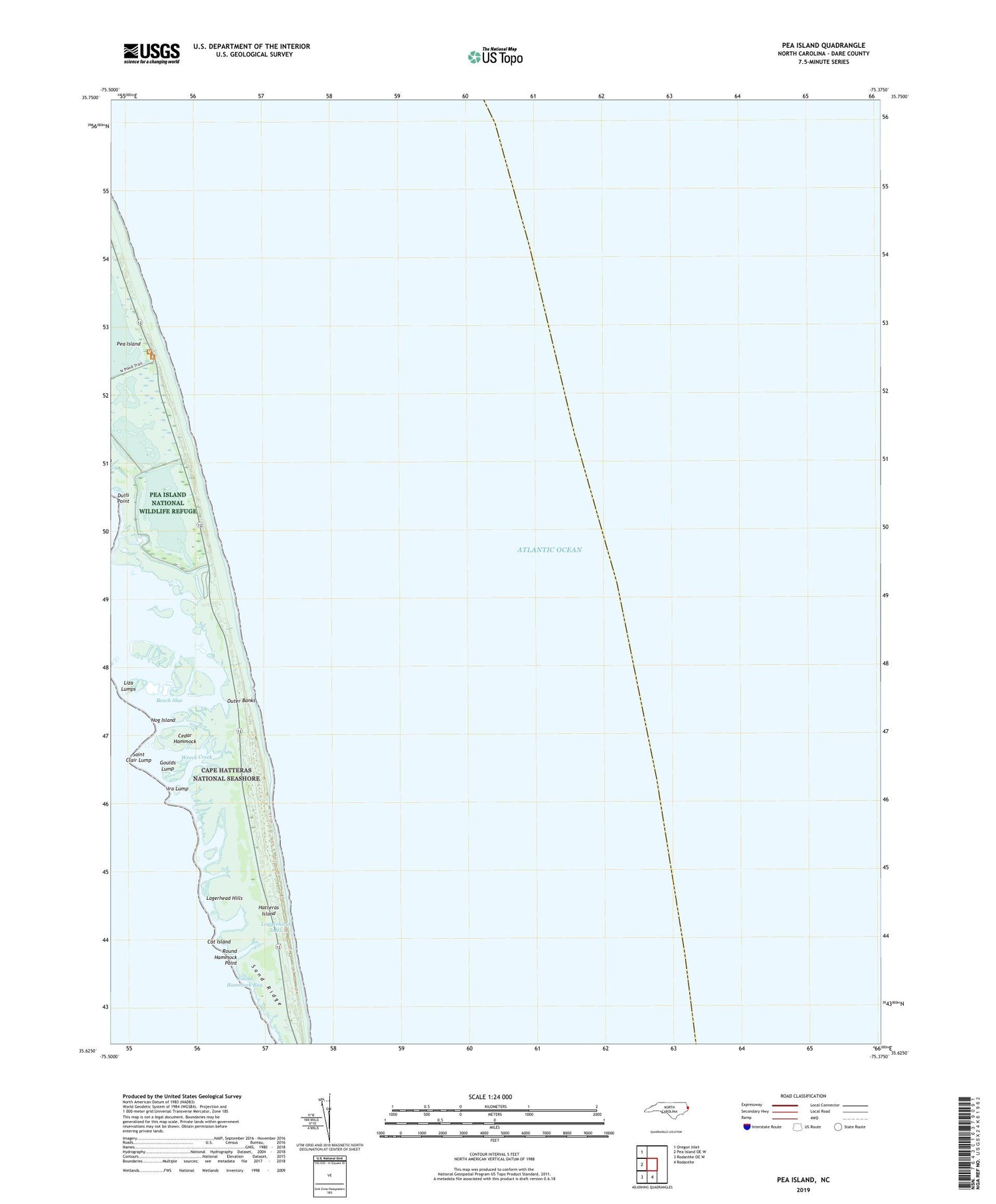 Pea Island North Carolina US Topo Map Image