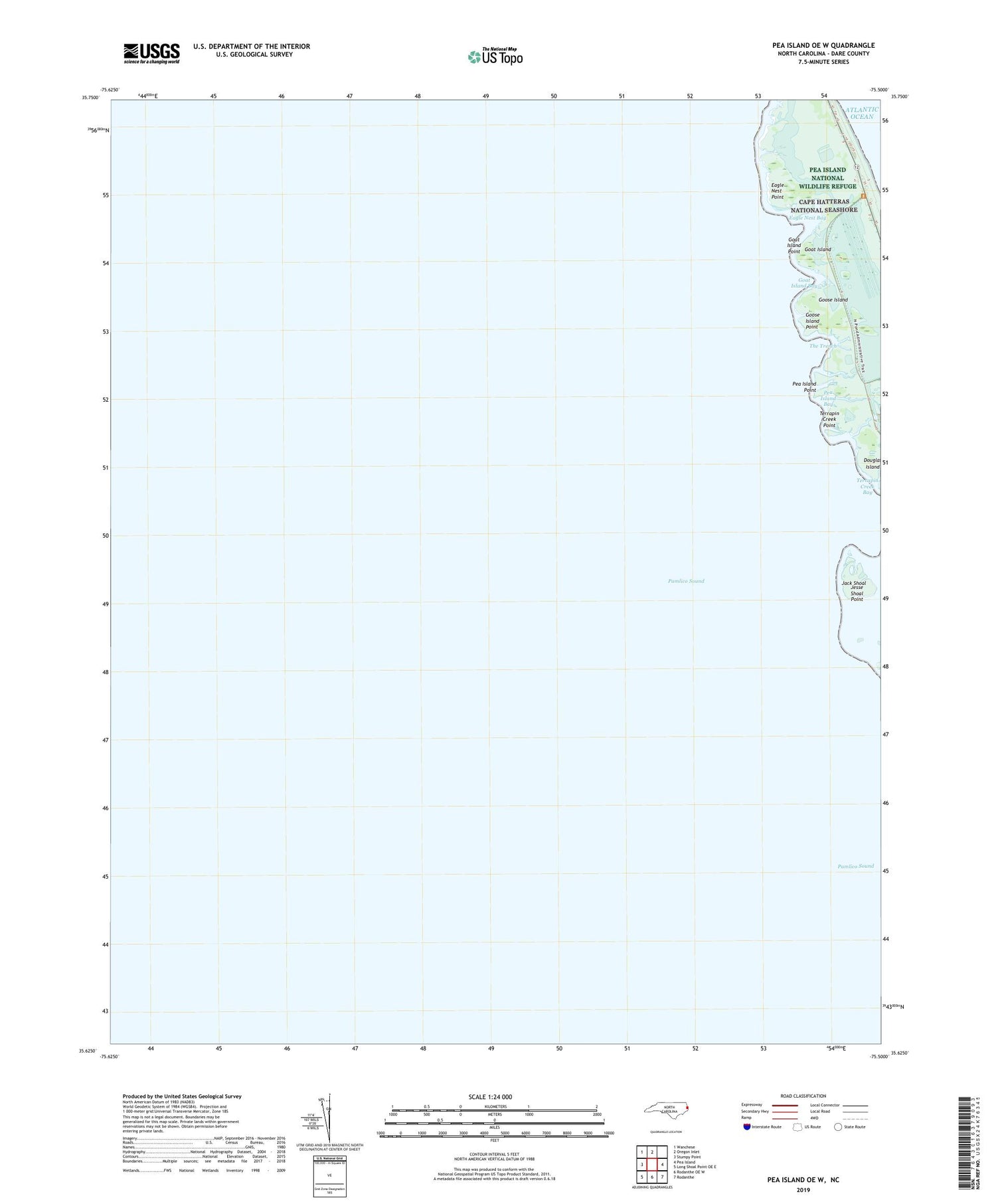 Pea Island OE W North Carolina US Topo Map Image