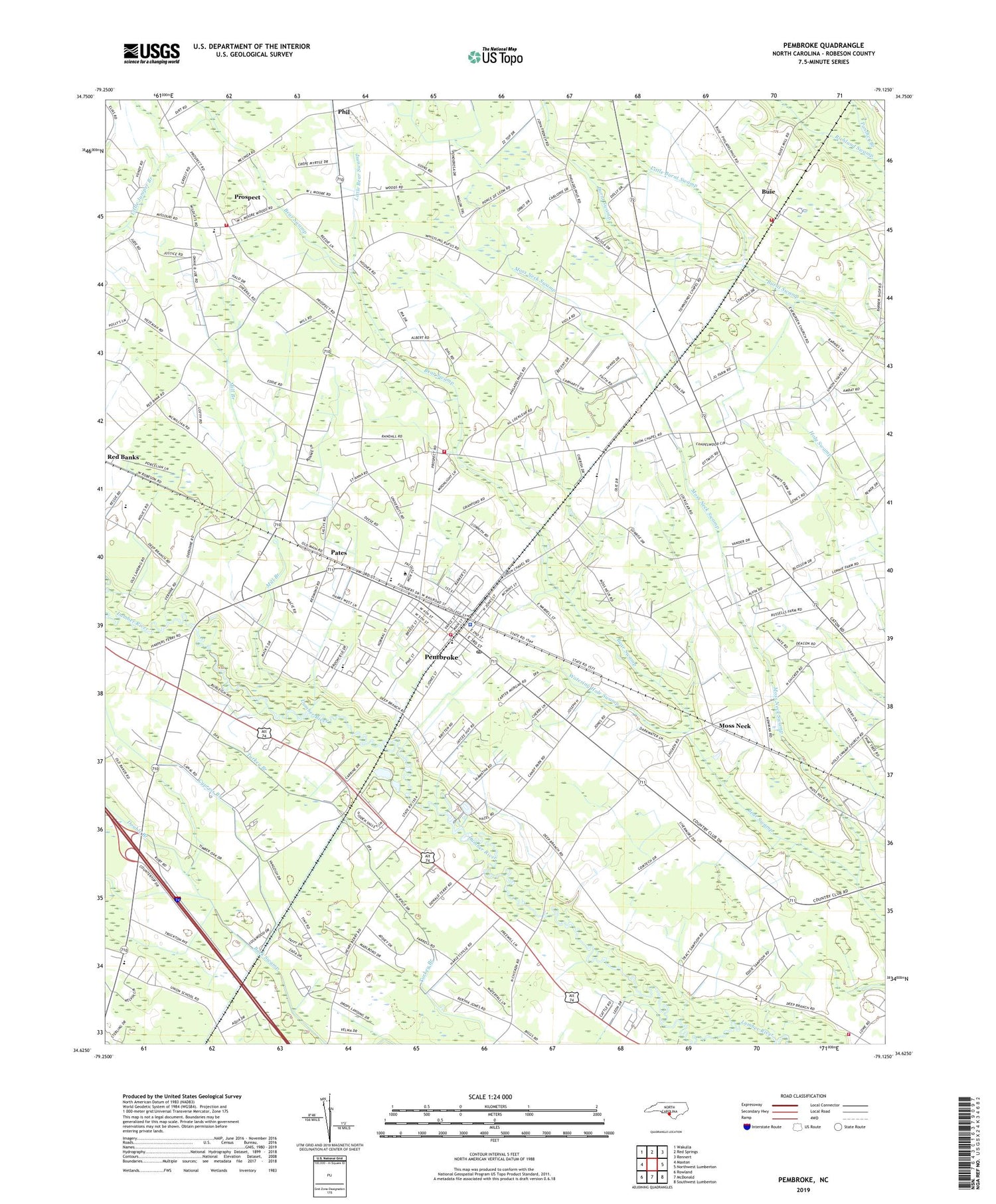 Pembroke North Carolina US Topo Map Image