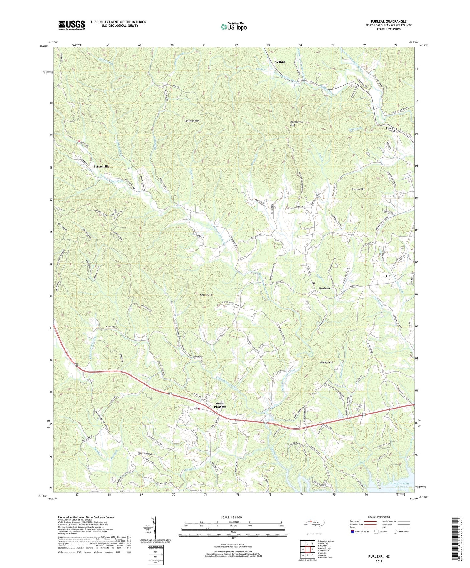 Purlear North Carolina US Topo Map Image