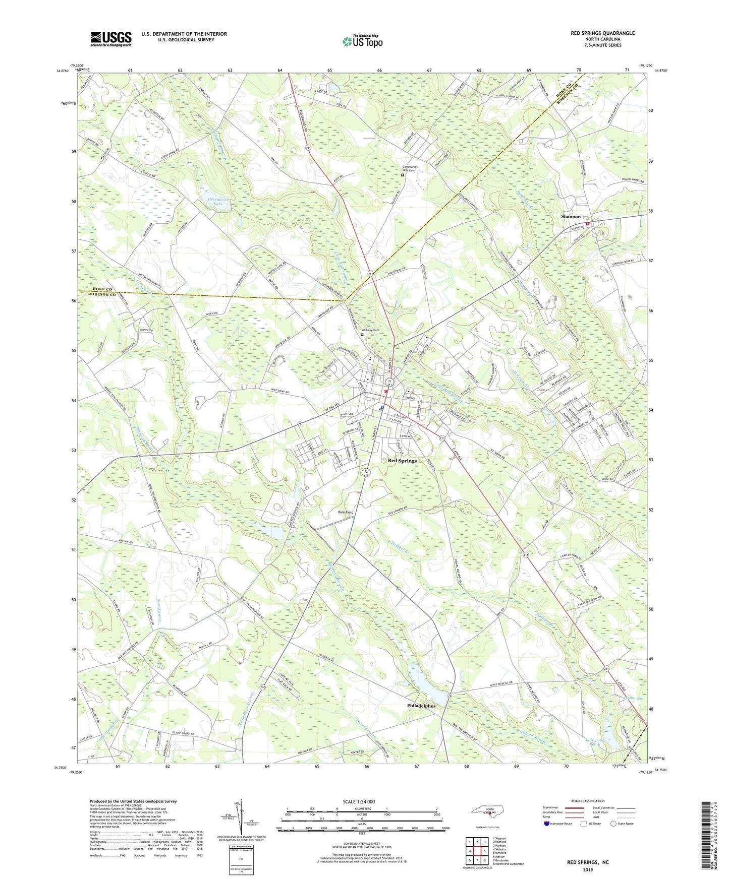 Red Springs North Carolina US Topo Map Image