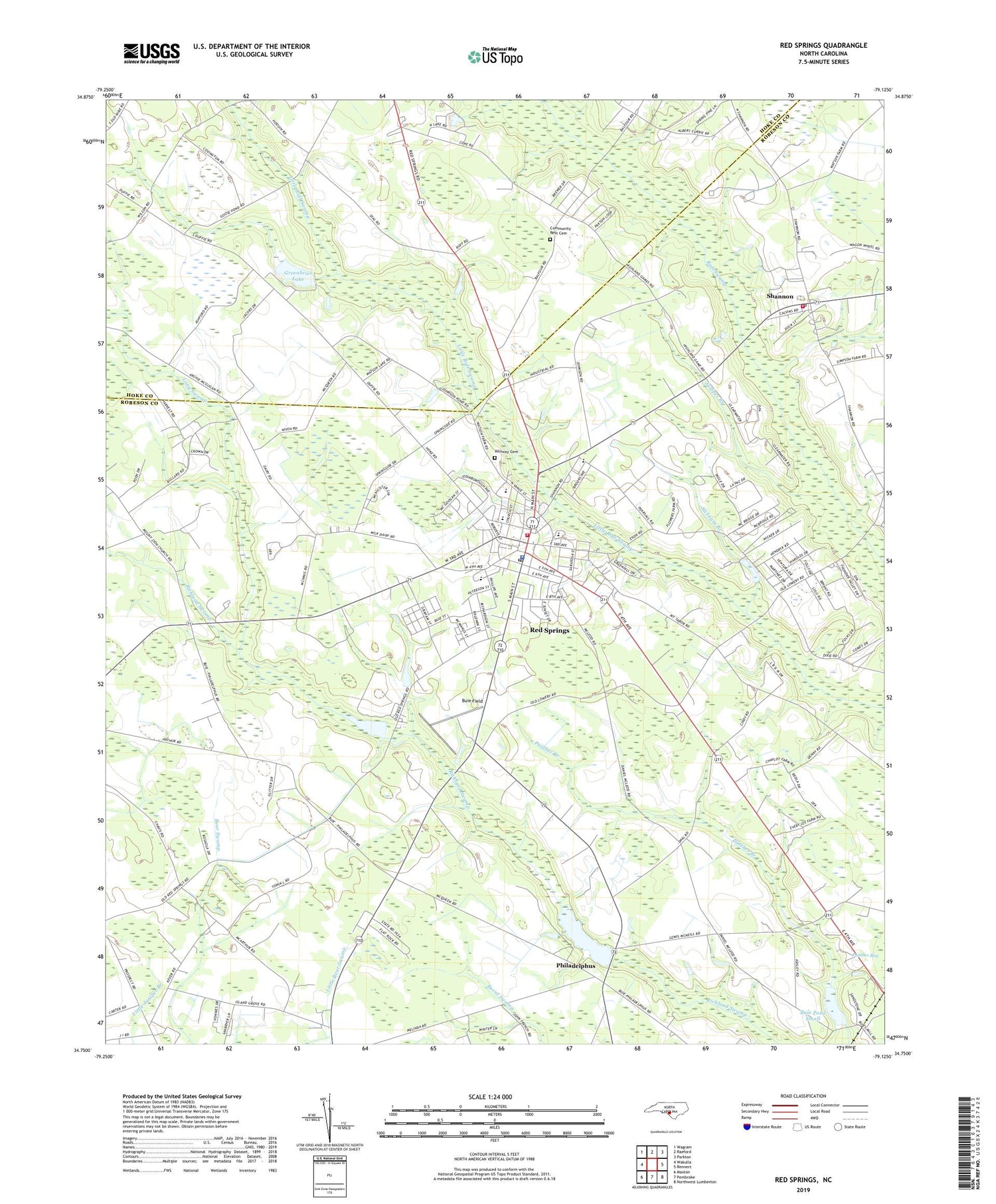 Red Springs North Carolina US Topo Map Image