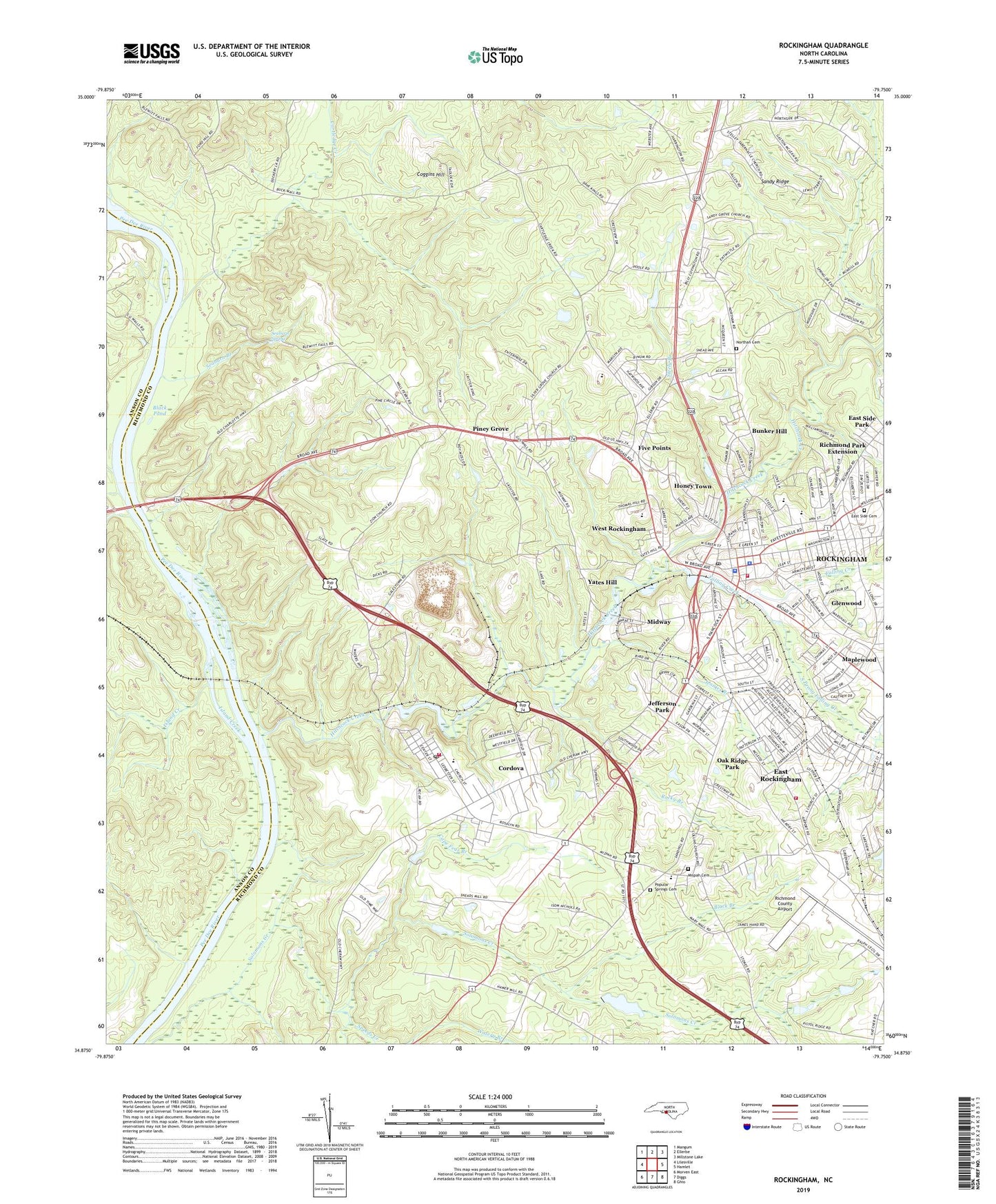 Rockingham North Carolina US Topo Map Image