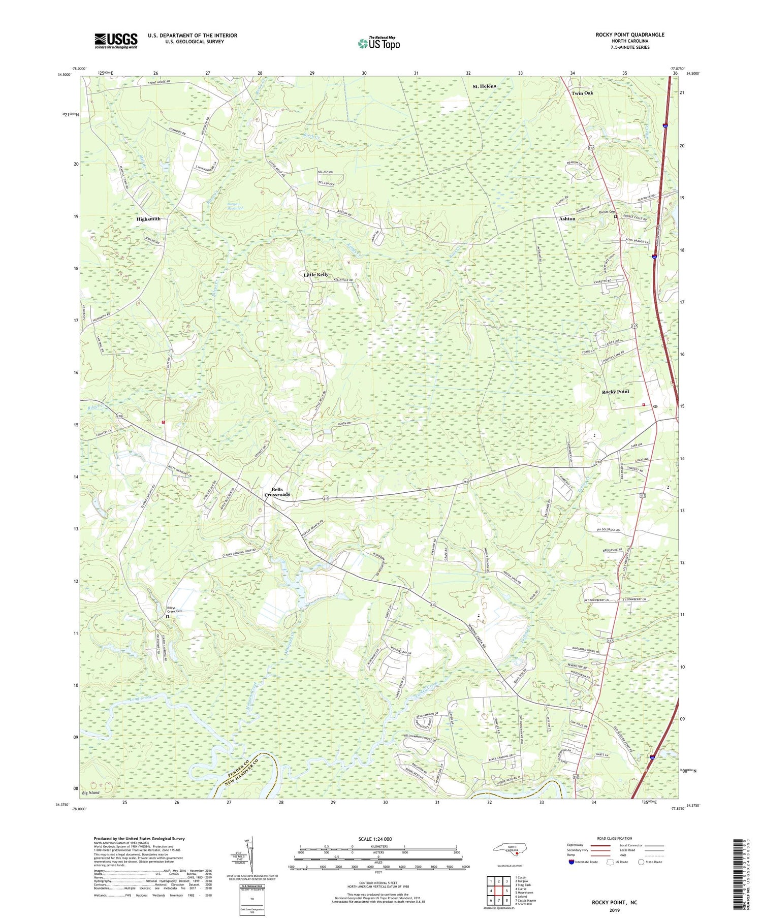 Rocky Point North Carolina US Topo Map Image