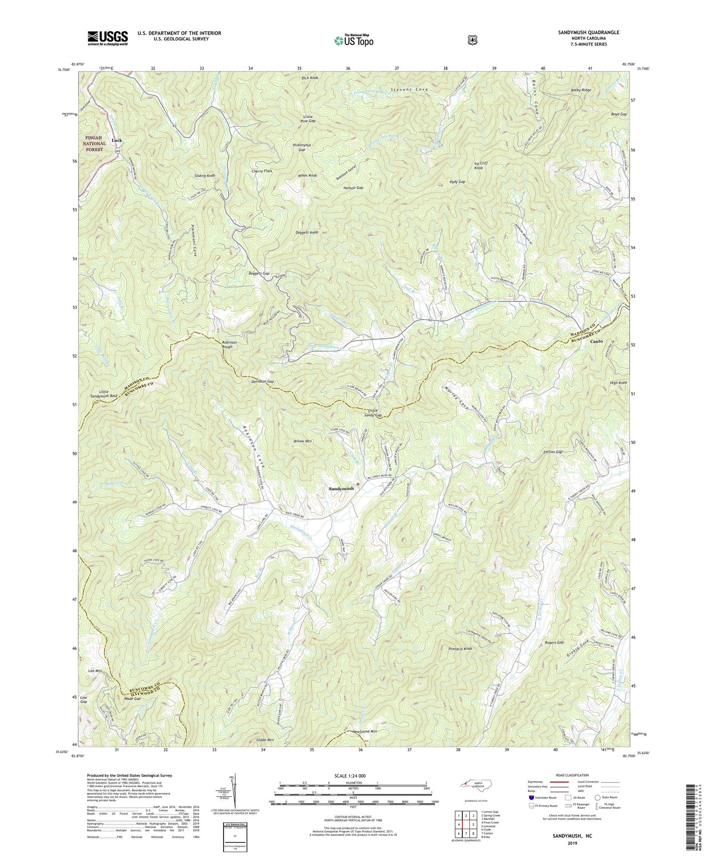 Sandymush North Carolina US Topo Map Image