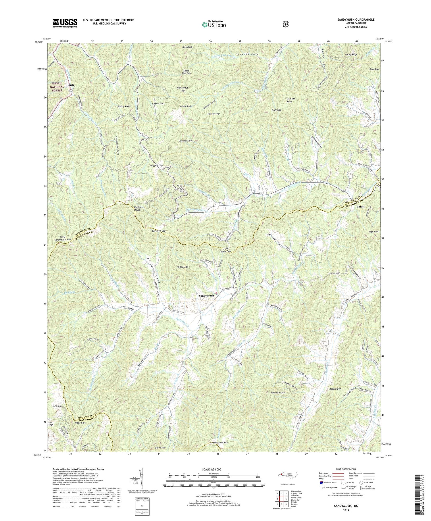 Sandymush North Carolina US Topo Map Image